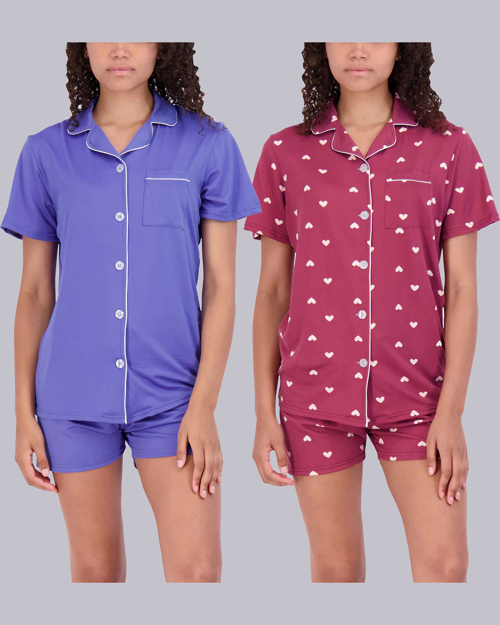 4 Piece: Womens Short Sleeve Button Down Pajama Set
