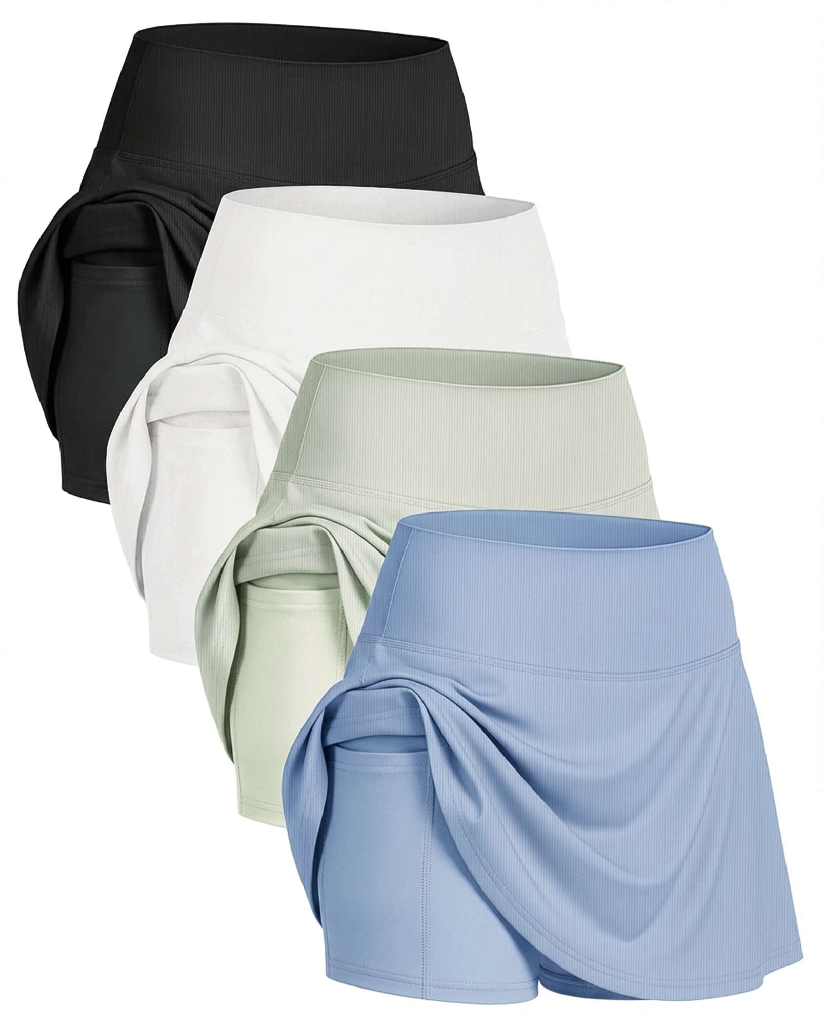 4 Pack: Women's Ribbed Active Skort with Pockets