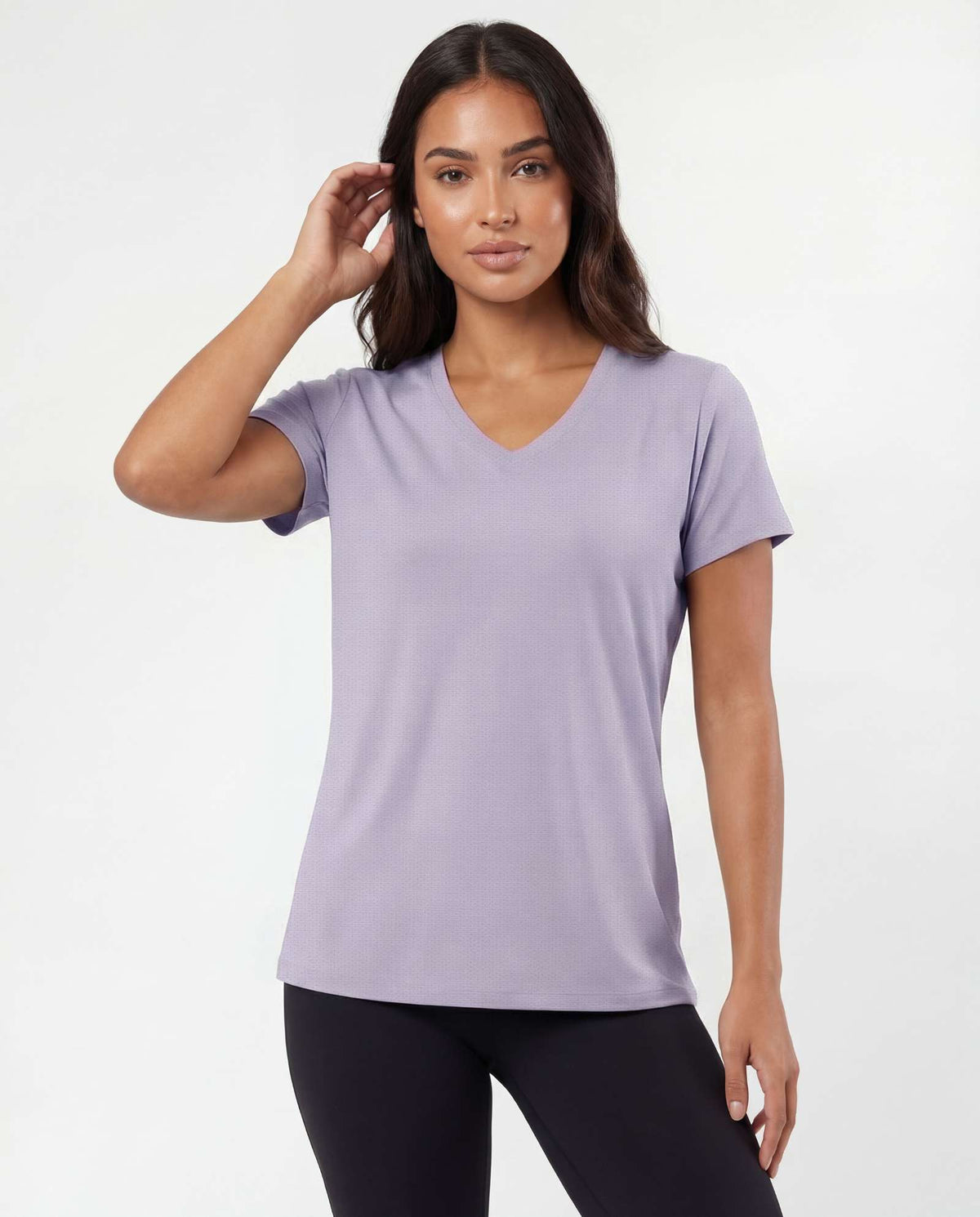 Real Essentials 5 Pack Women's V Neck Tshirts Short Sleeve Dry Fit Workout Tops Tees Shirts - Solid Black, Solid Bright White, Navy Blazer, Solid Orchid Petal, Solid Surf Spray