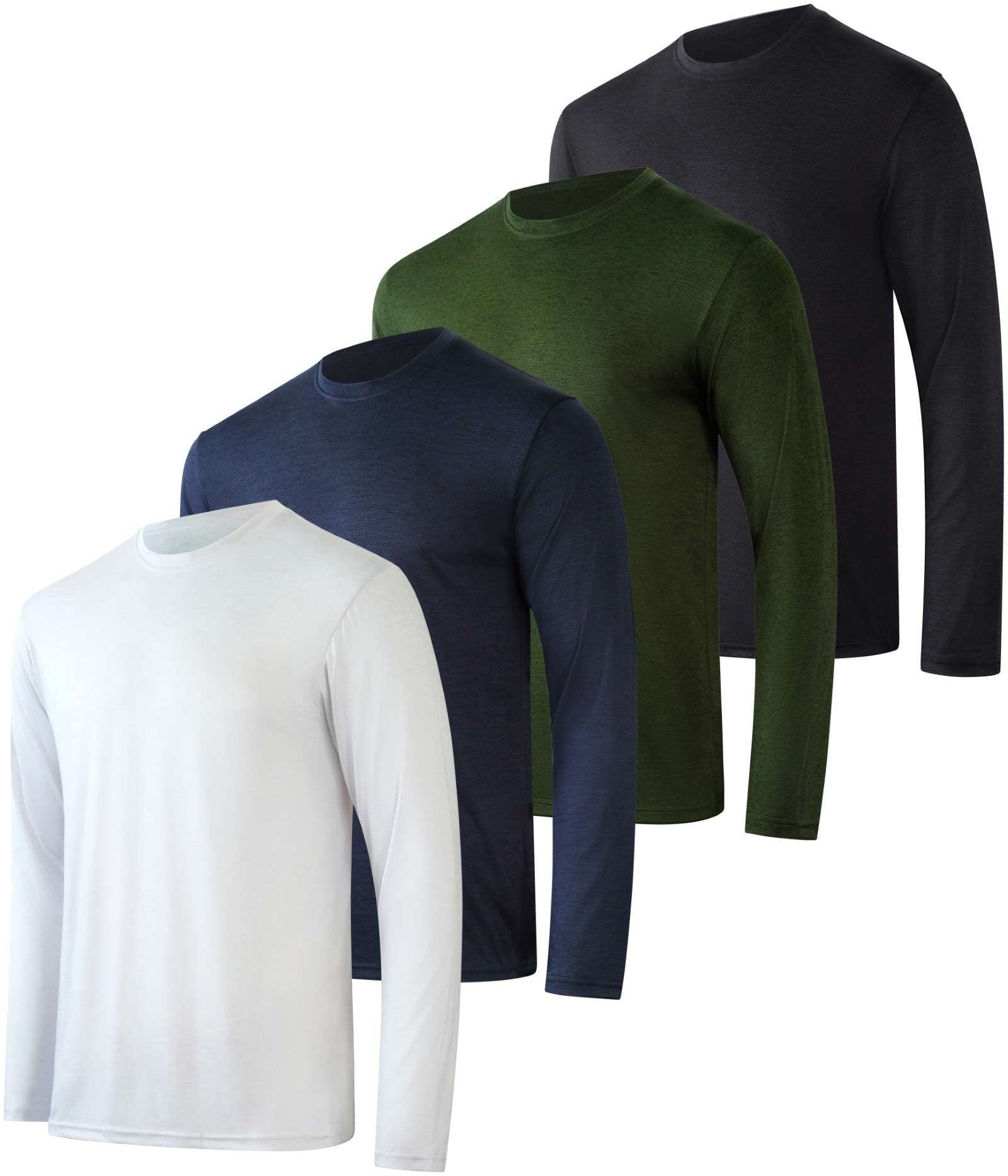 Real Essentials 4 Pack: Men's Dry-Fit UV Moisture Wicking UPF 50+ SPF Sun Protective Fishing Hiking Swim Long Sleeve Shirt