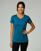 Real Essentials 5 Pack Womens Dry Fit V Neck Workout Tops Athletic T Shirts Gym Yoga Tees - Set 13