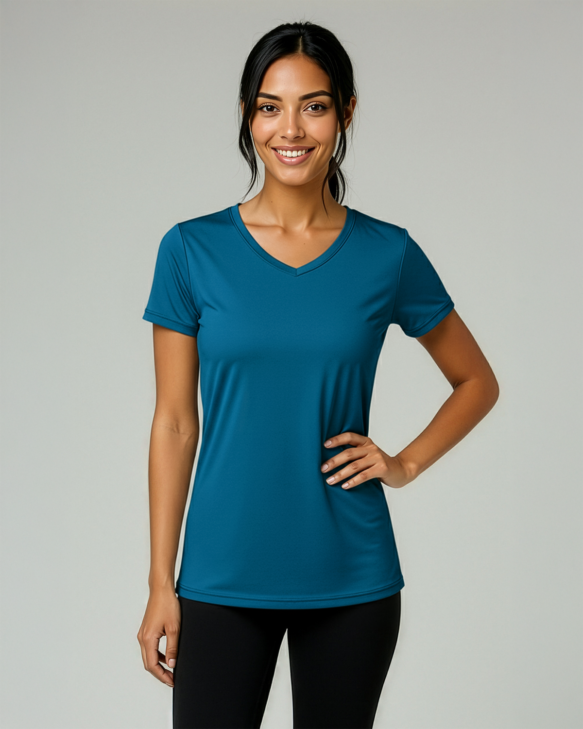 Real Essentials 5 Pack Womens Dry Fit V Neck Workout Tops Athletic T Shirts Gym Yoga Tees - Set 13