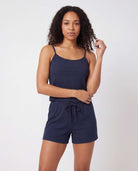 Real Essentials 2 Pack Women's Pajama Sets 2 Piece Ribbed Cropped Cami Shorts Sleepwear PJs - Solid Navy Blazer, Charcoal Heather