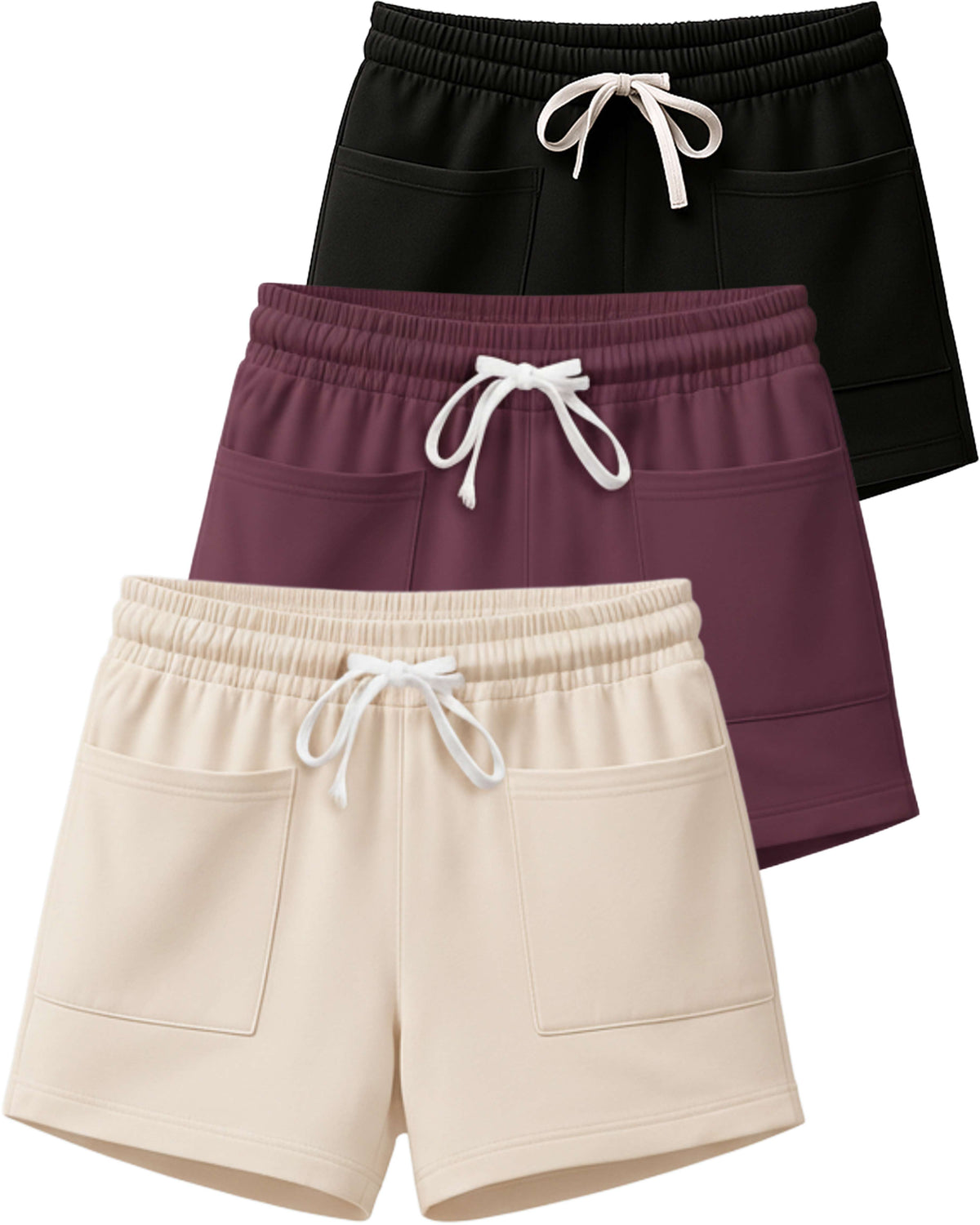 Real Essentials 3 Pack Women's French Terry Shorts Sweatshorts Lounge Gym Square Pockets - Set 3