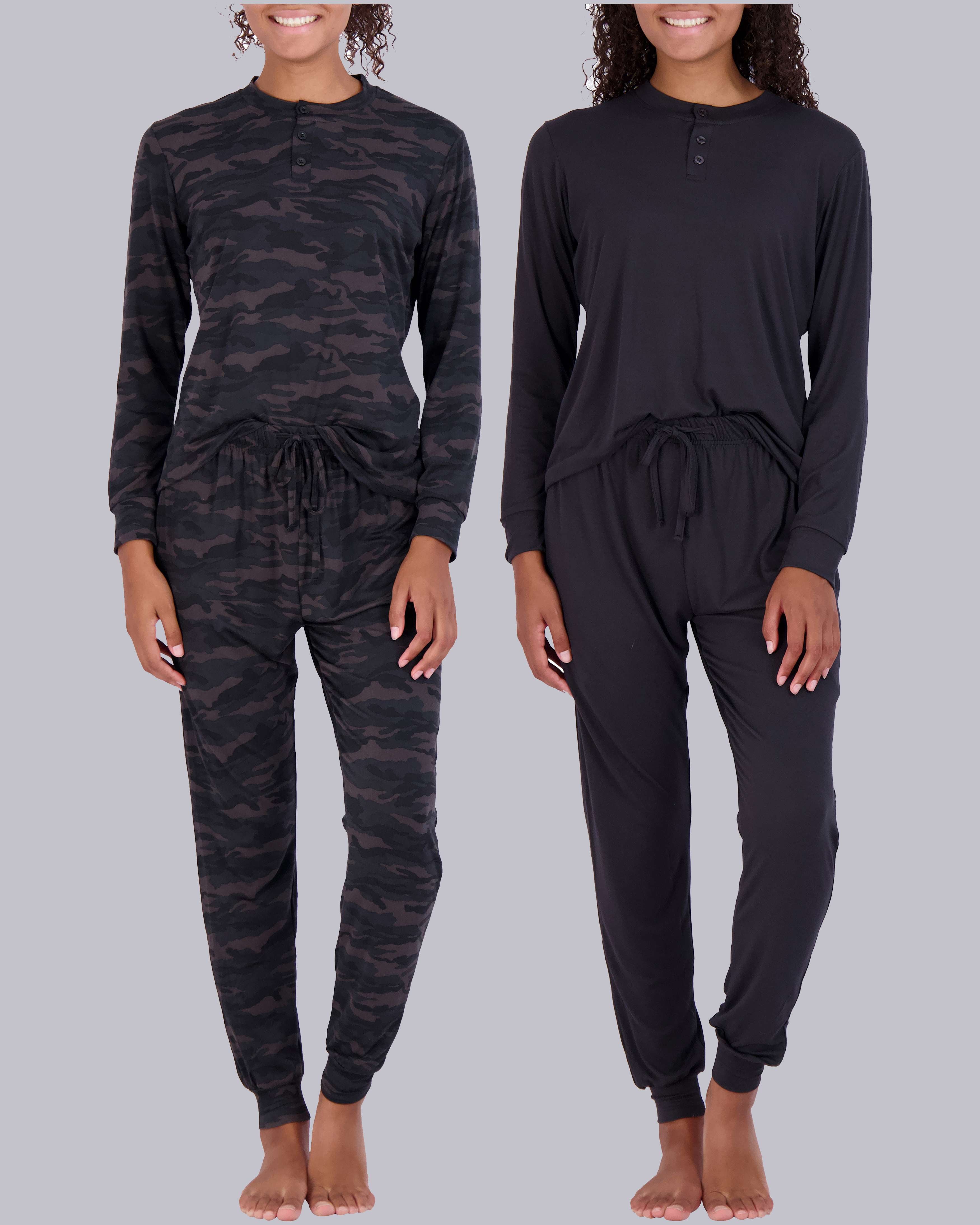 4 Piece: Womens Long Sleeve Henley & Jogger Lounge Pajama Set