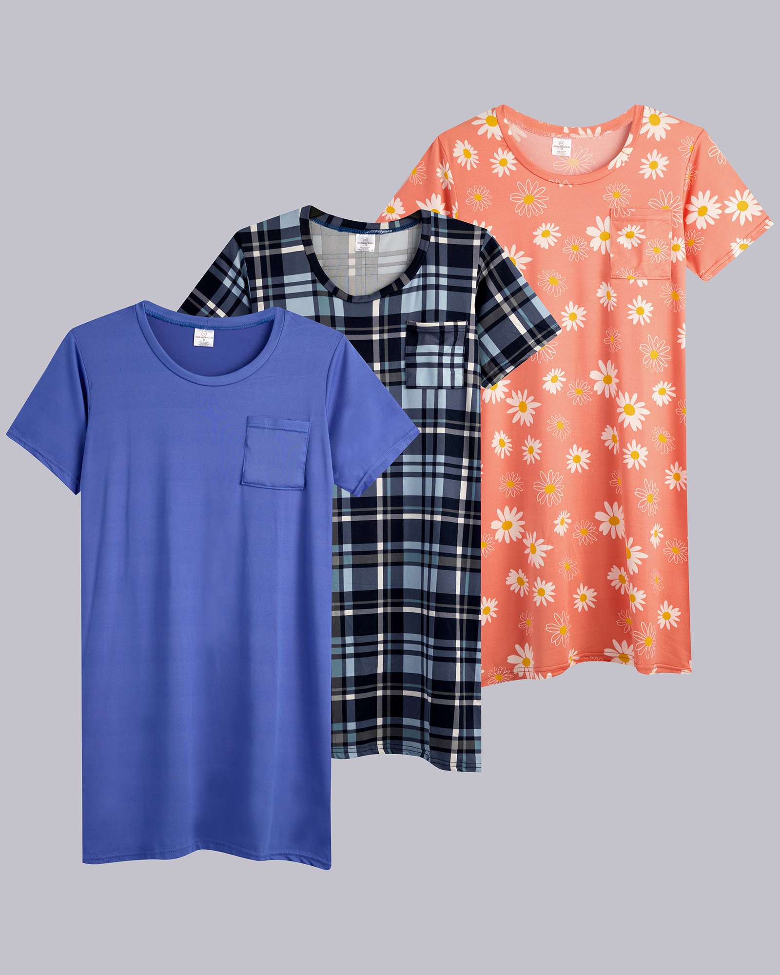 3 Pack: Womens Short-Sleeve Ultra-Soft Nightshirt Sleep Dress