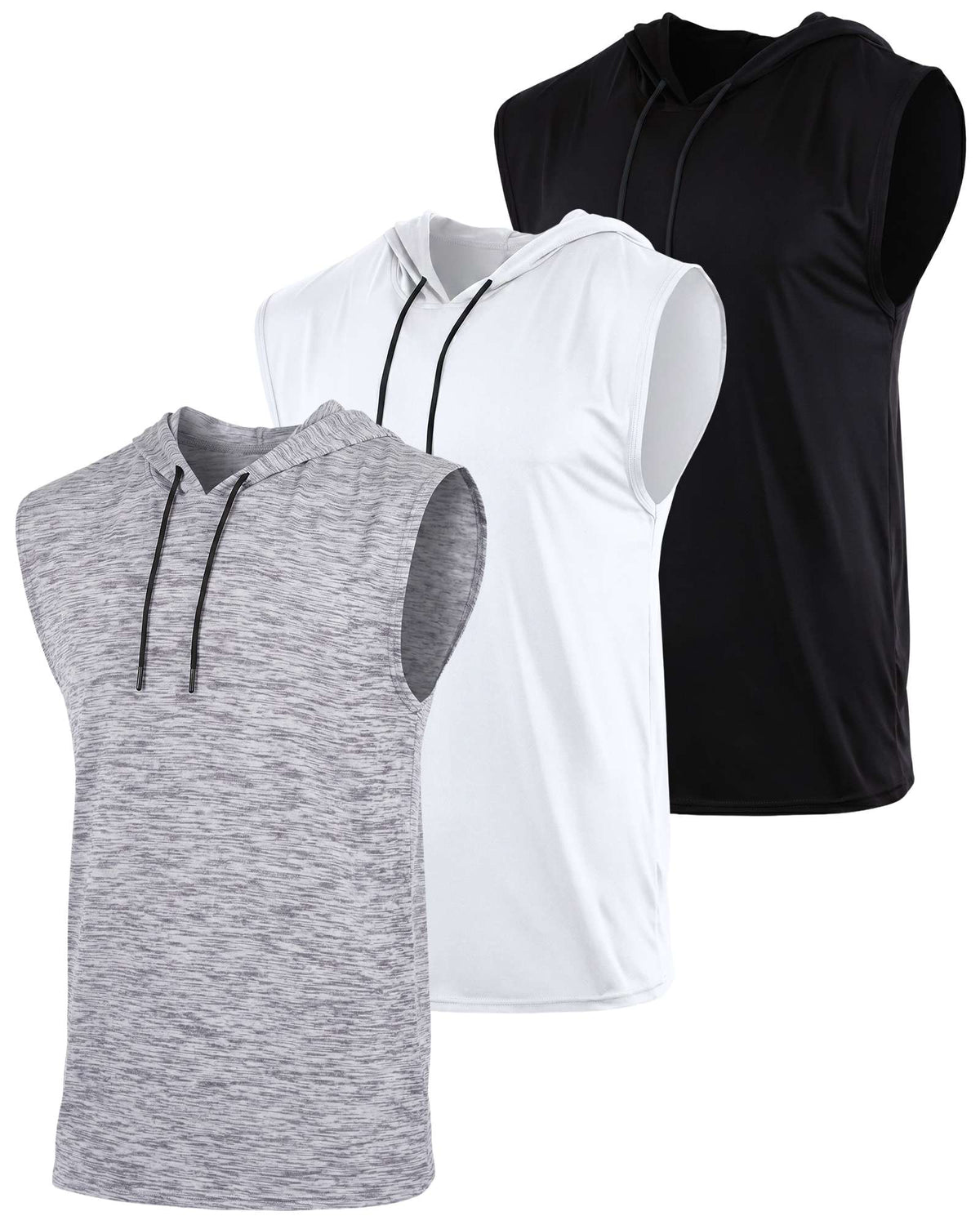 Real Essentials 3 Pack Men's Dry Fit Tank Top Hoodie Sleeveless Workout Gym Muscle Shirts - Set 12