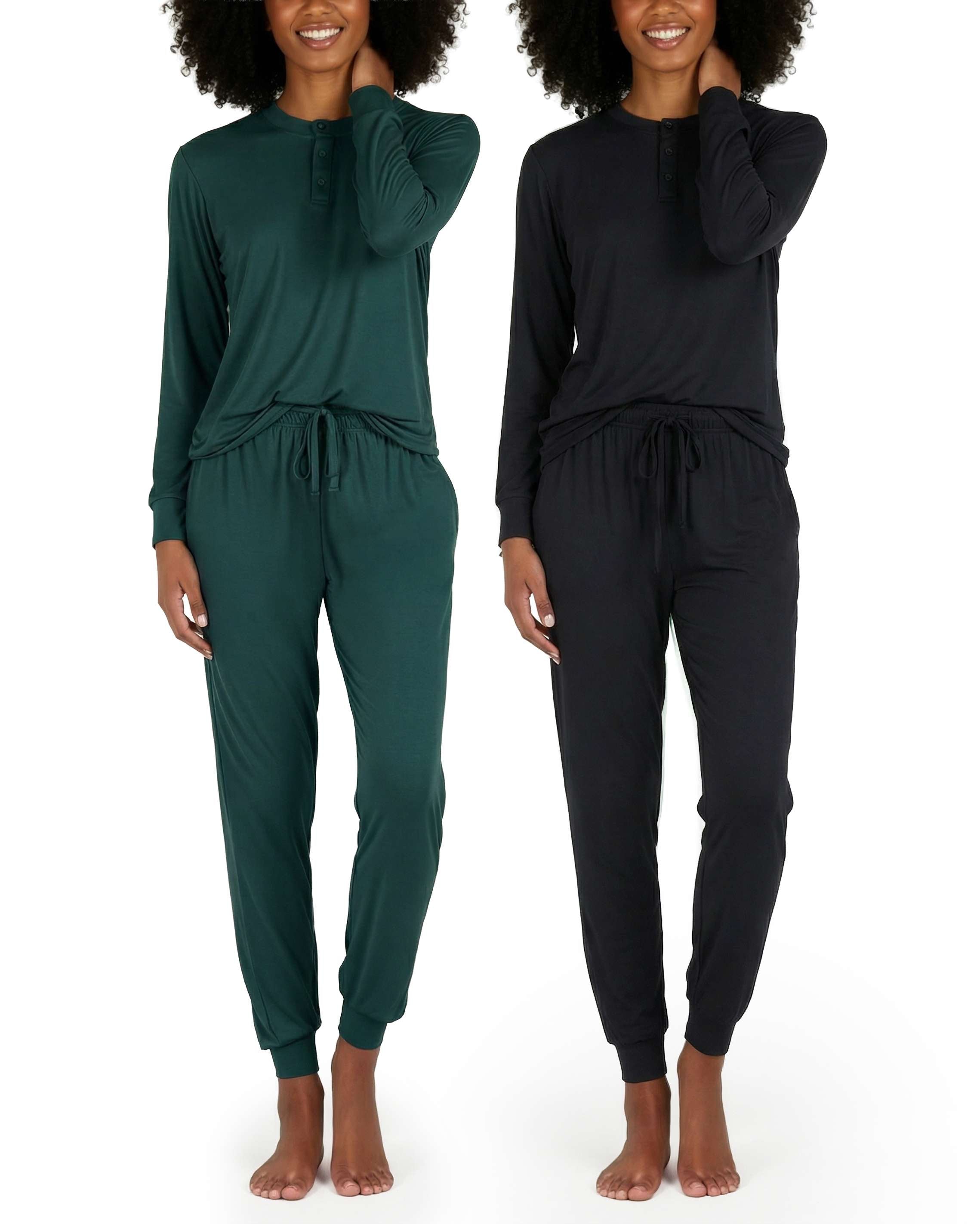 4 Piece: Womens Long Sleeve Henley & Jogger Lounge Pajama Set