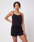 Real Essentials 2 Pack Women's Pajama Sets 2 Piece Ribbed Cropped Cami Shorts Sleepwear PJs - Solid Black, Grey Heather
