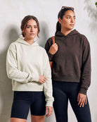 Real Essentials 2 Pack Women's Cropped Hoodies Crop Sweatshirt Ladies Fleece Pullover Top - Solid Chocolate Torte, Solid Moonbeam