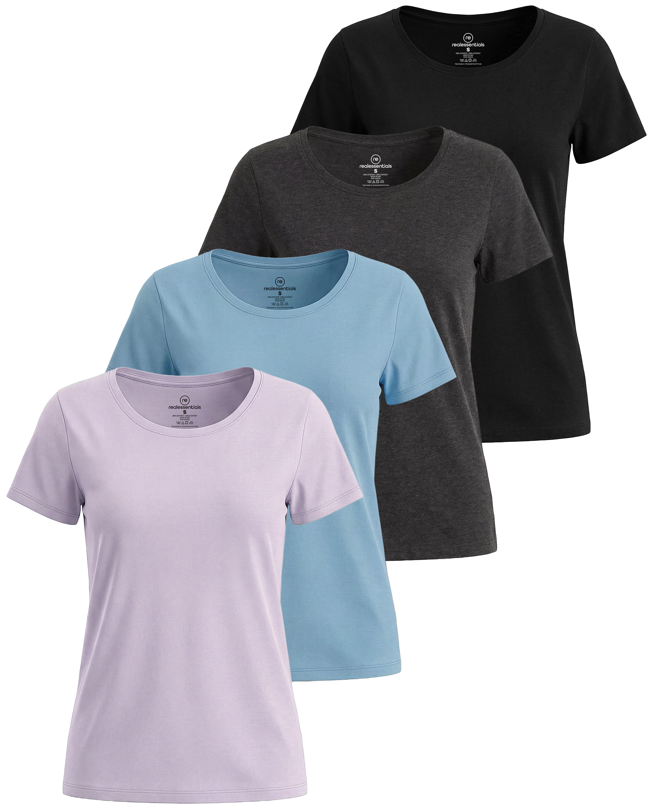 4 Pack: Womens Classic-Fit Cotton Short-Sleeve Scoop Neck T-Shirt