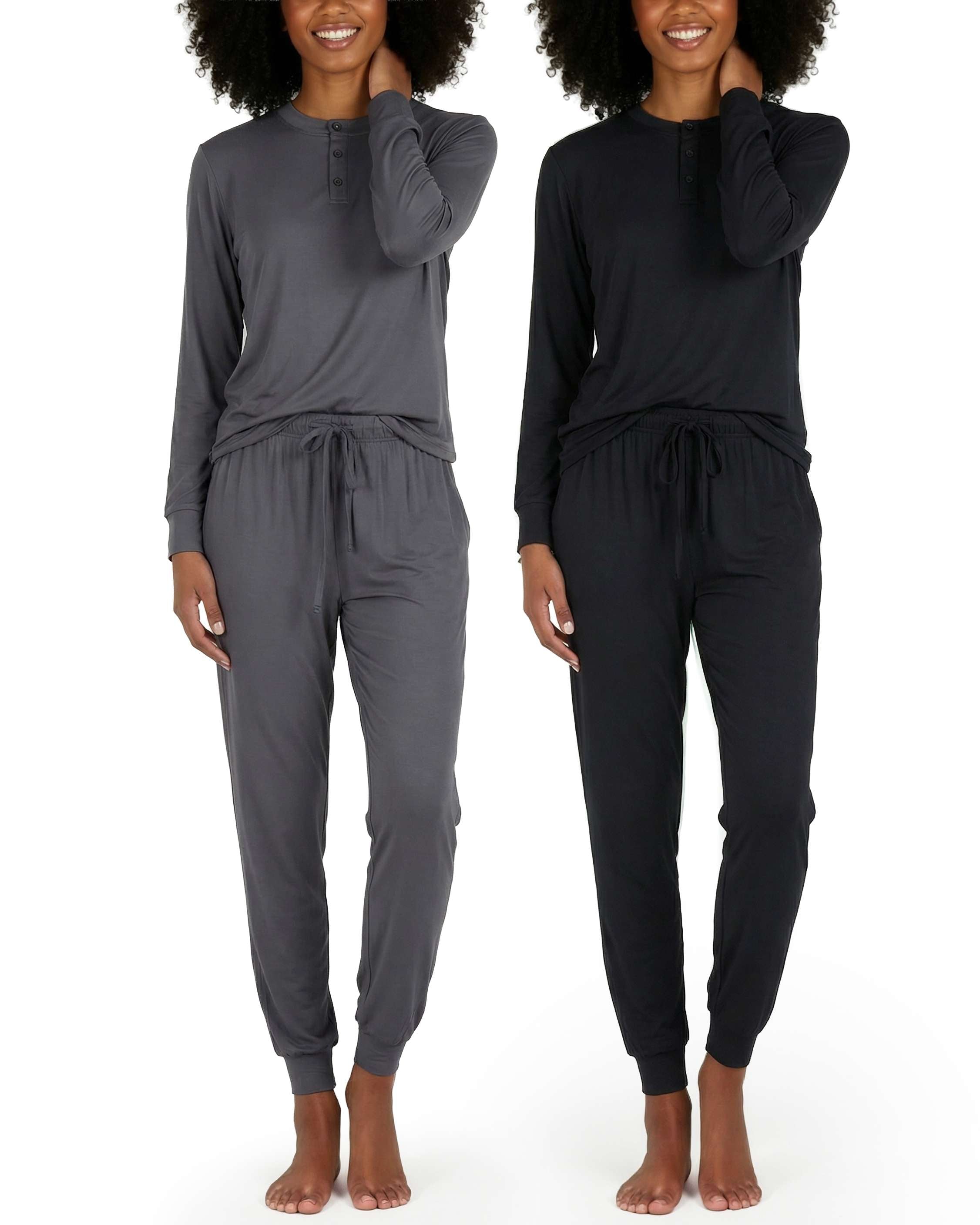 4 Piece: Womens Long Sleeve Henley & Jogger Lounge Pajama Set