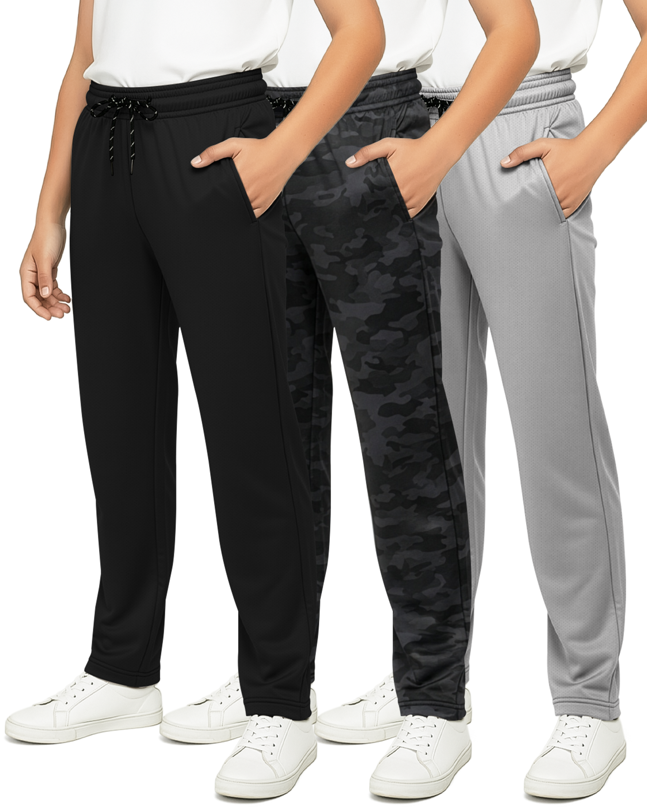 3 Pack: Boys Mesh Open Bottom Active Sweatpants