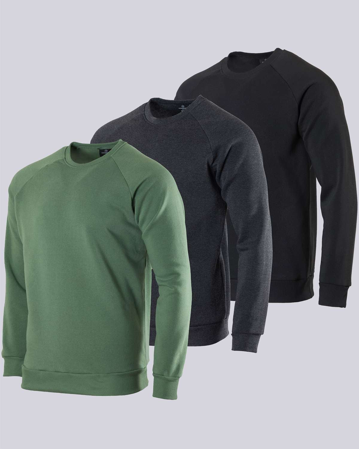 3 Pack: Mens Fleece Crewneck Pullover Sweatshirt