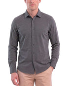 Real Essentials Men's Long Sleeve Cotton Button Down Shirts Casual Work Business Tops - CHARCOAL HEATHER