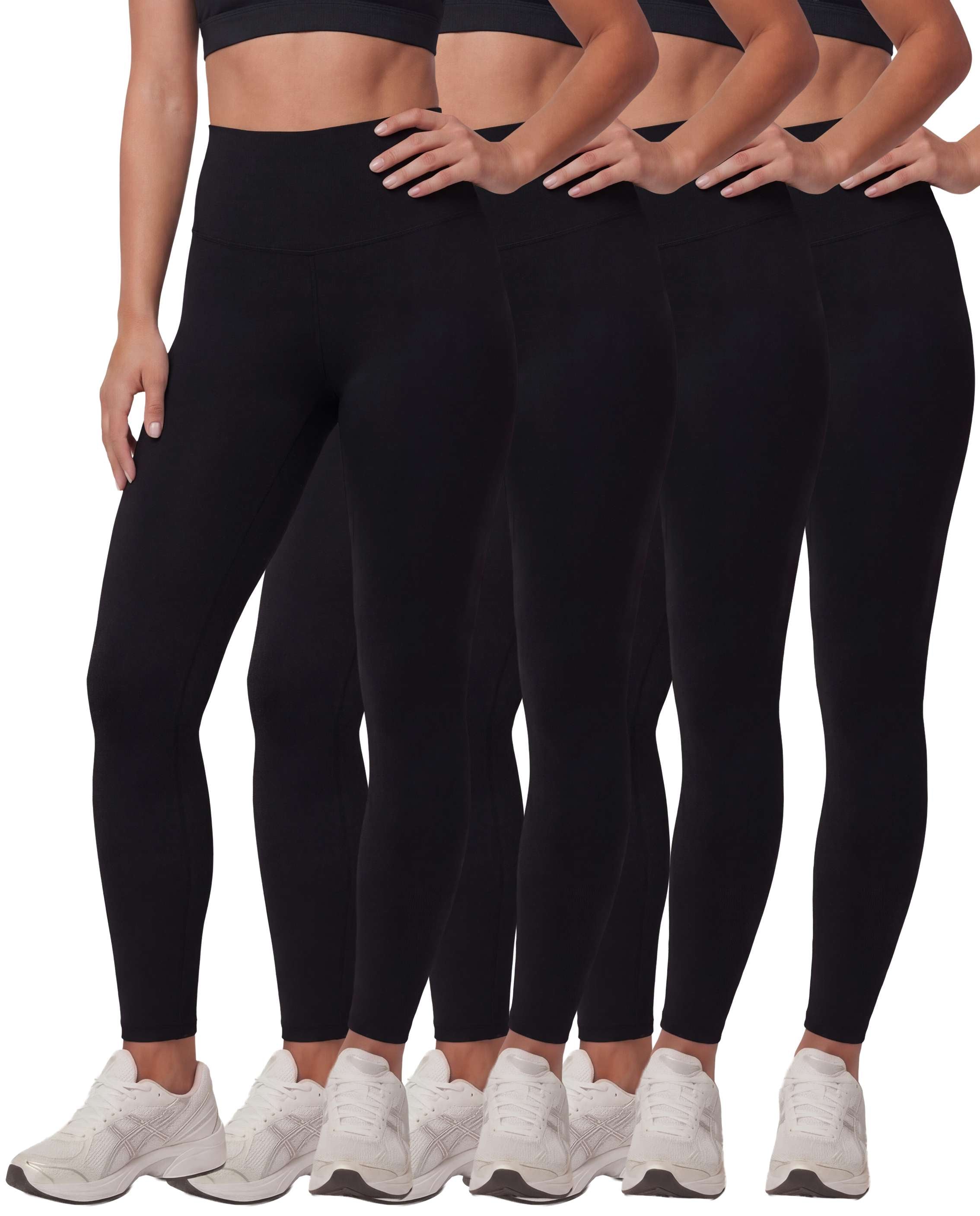 Real Essentials 4 Pack: Women's Workout Athletic Leggings Yoga Pants Tummy Control High Waisted Running Gym Pilates Soft