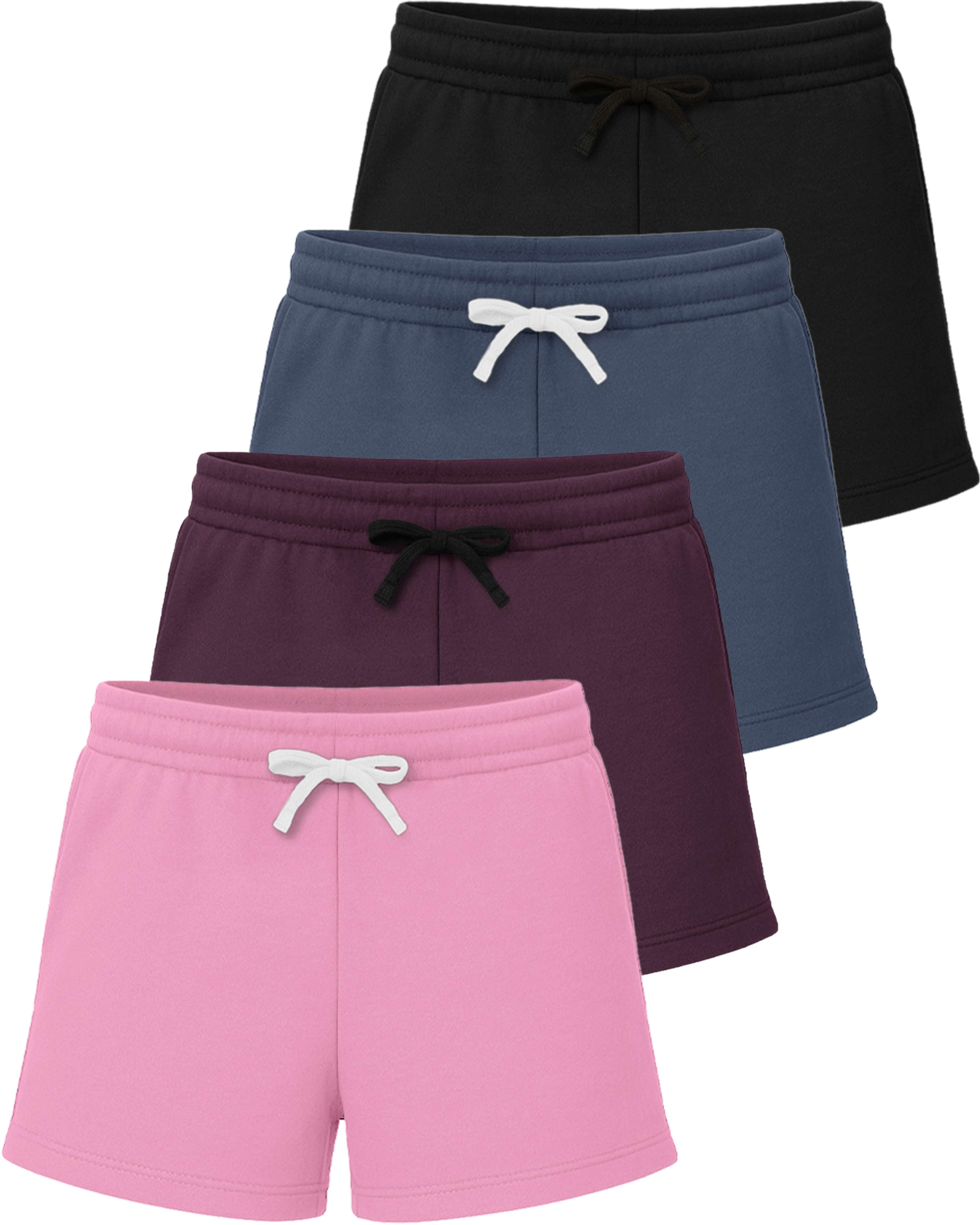 Real Essentials 4 Pack: Girls Fleece Shorts – Ultra Soft Pull On Lounge & Sport Shorts for School, Play & Everyday Comfort