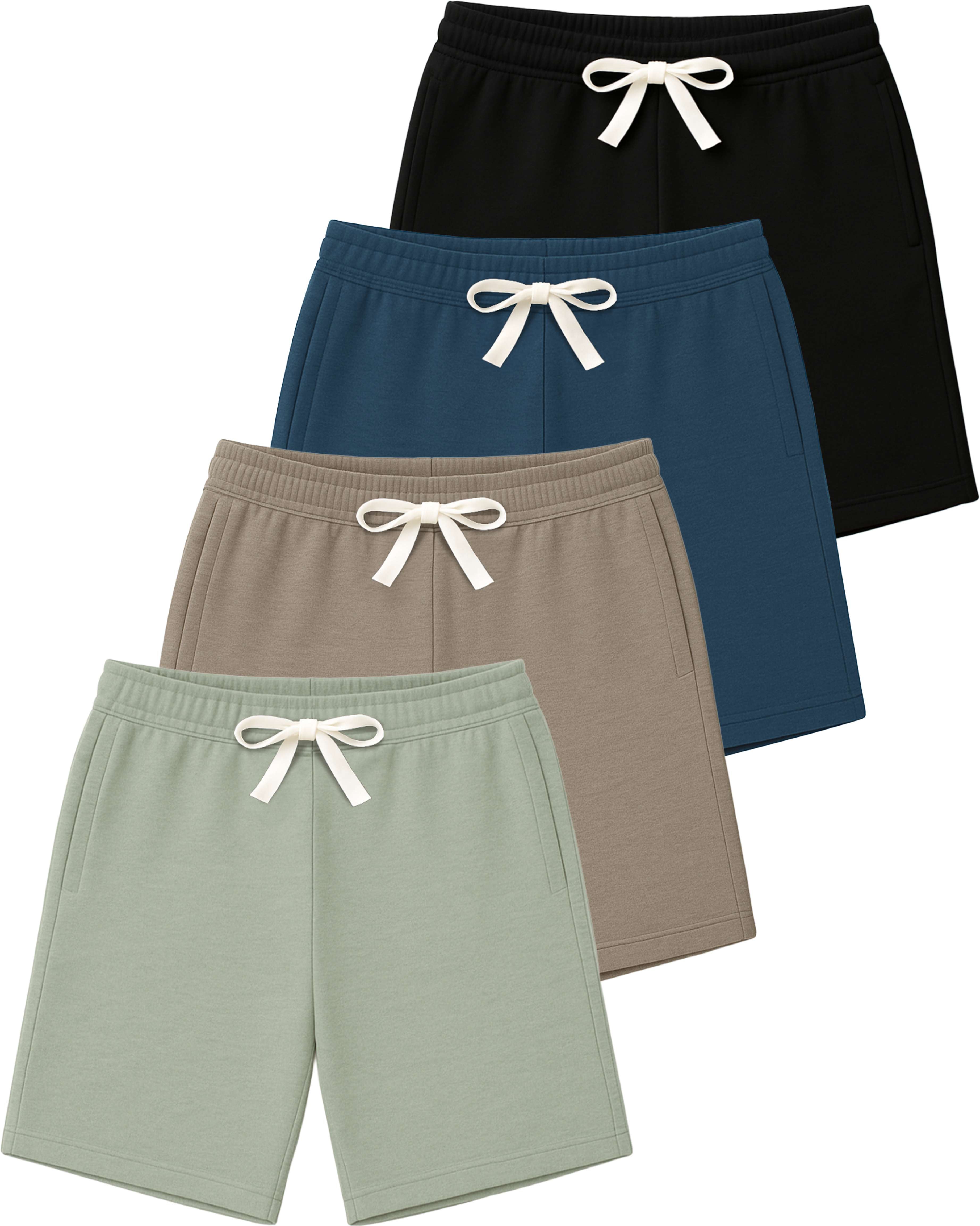 Real Essentials 4 Pack: Boys' Cotton French Terry Shorts with Pockets for Kids Teens Youth - Sleep Casual Lounge (4-18)