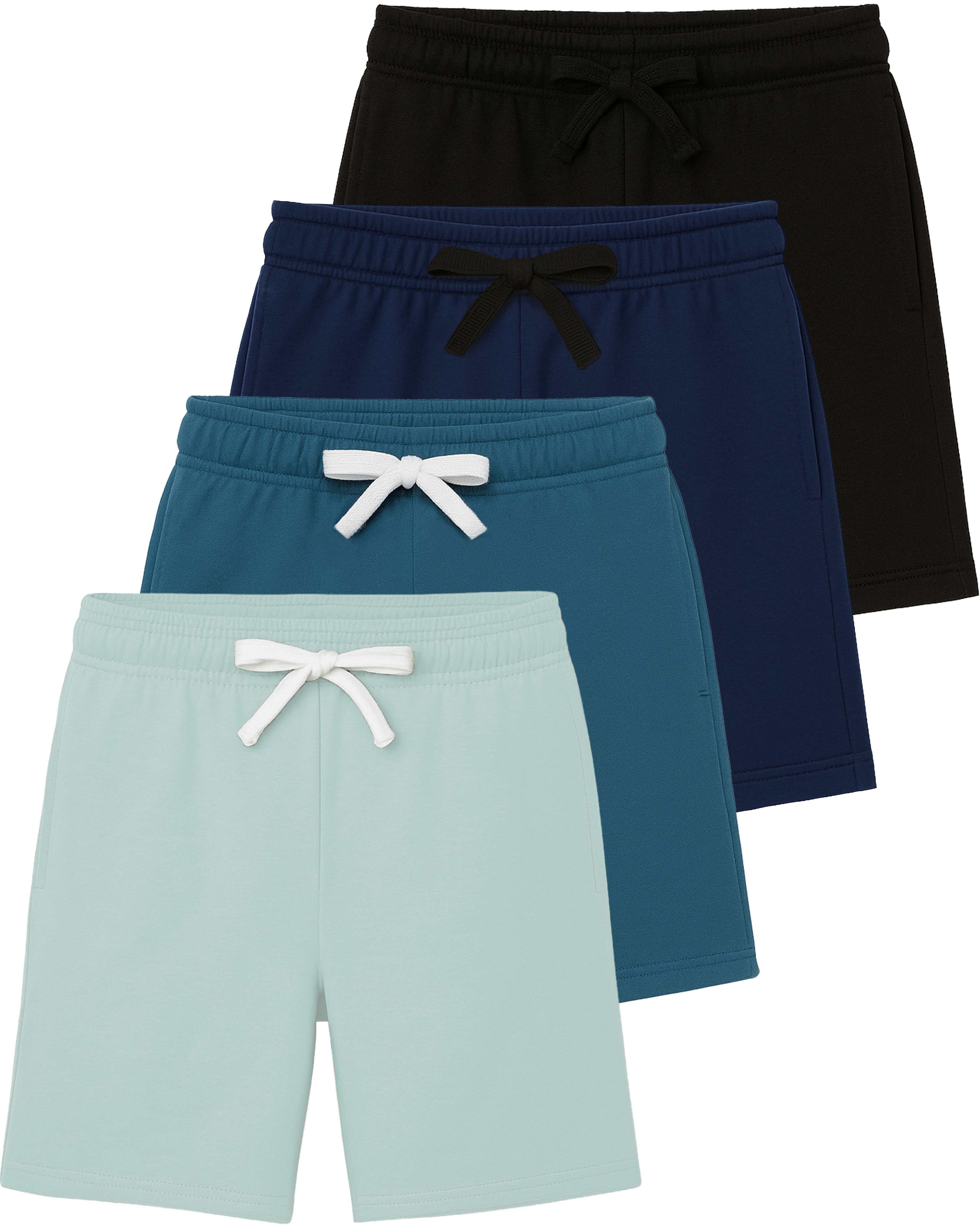 Real Essentials  4 Pack: Boys Fleece Lounge Shorts – Soft Pull-On Gym, School, Sleep & Active Sports Shorts for Kids