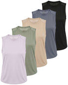 Real Essentials 5 Pack Women's Dry Fit Tank Tops Sleeveless Racerback Athletic Workout - Set 7