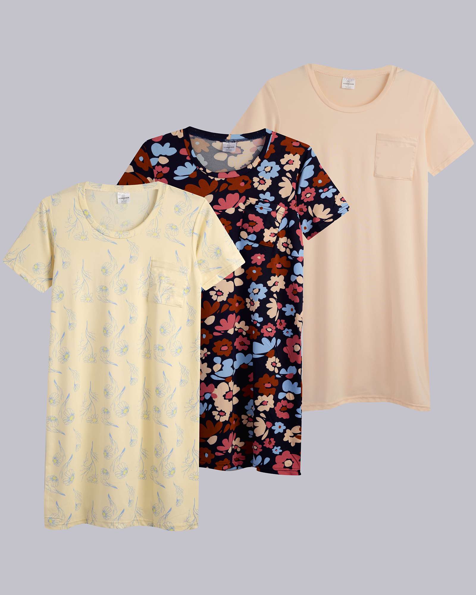 3 Pack: Womens Short-Sleeve Ultra-Soft Nightshirt Sleep Dress