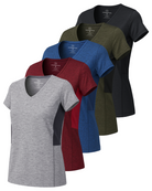 Real Essentials 5 Pack Womens Dry Fit V Neck Workout Tops Athletic T Shirts Gym Yoga Tees - Set 3