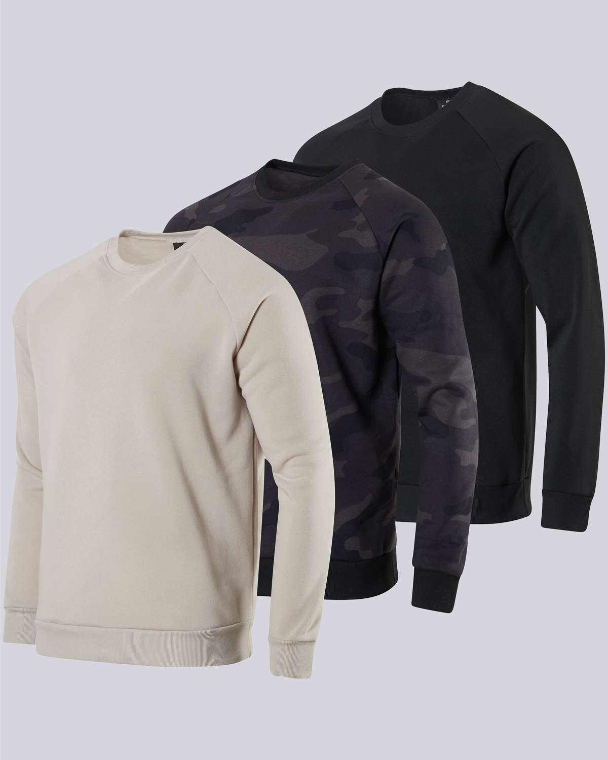 3 Pack: Mens Fleece Crewneck Pullover Sweatshirt