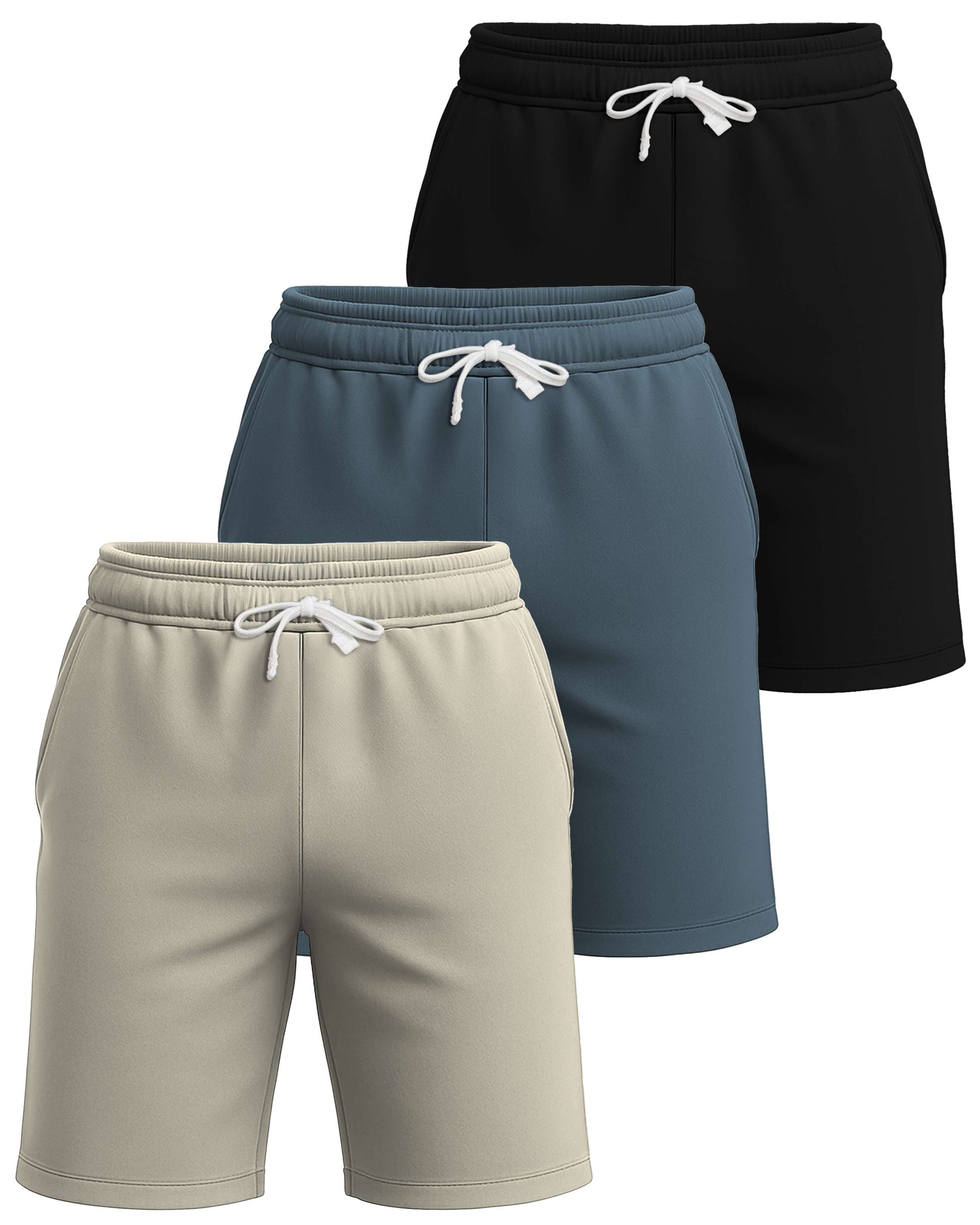 Real Essentials 3 Pack: Men's Cotton 7" French Terry Lounge Sweat Shorts – Sleep Casual Shorts Pockets (Big & Tall Available)