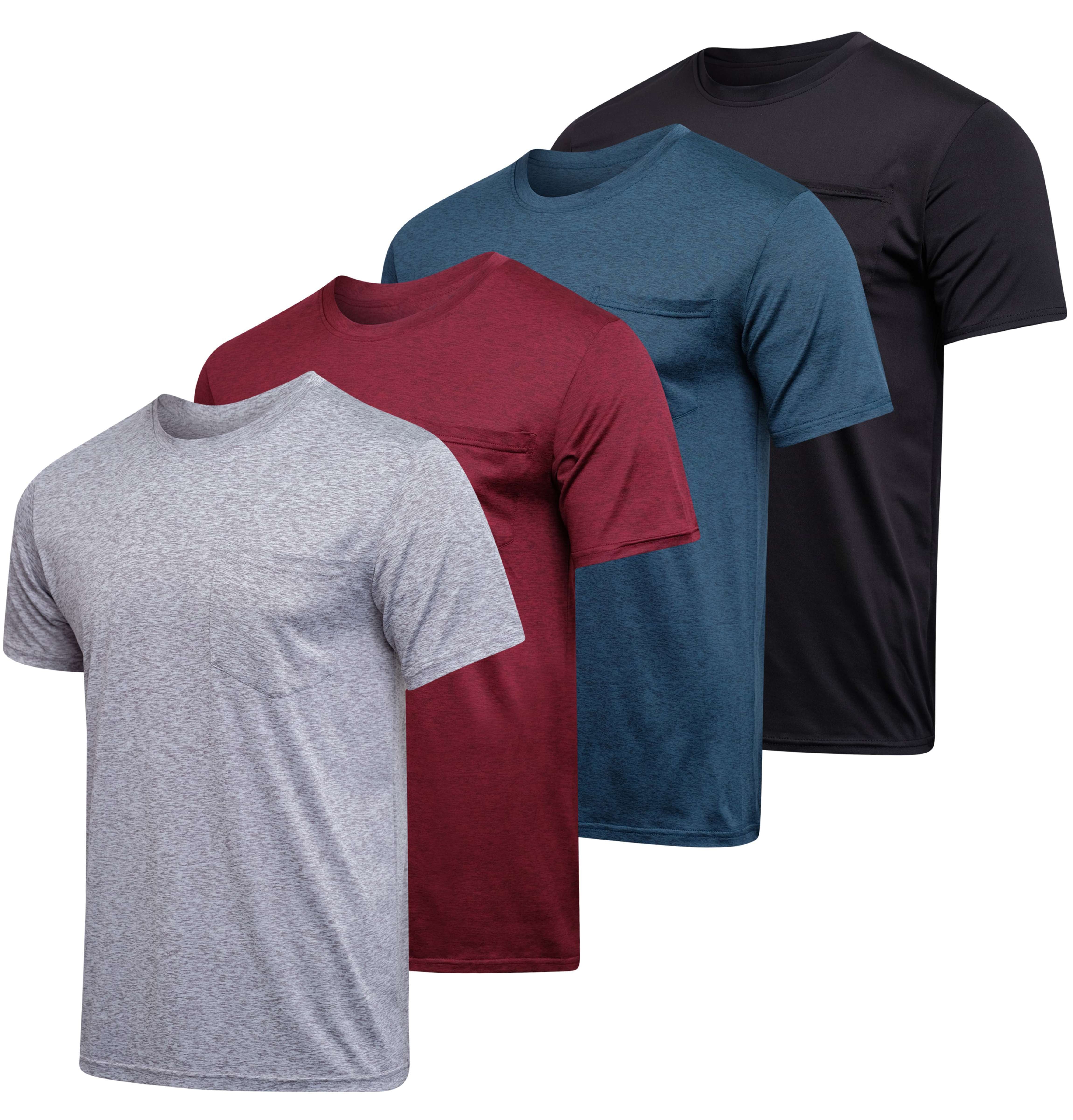 4 Pack: Mens Dry-Fit Active Pocket Short Sleeve Crew T-Shirts (Available in Big & Tall)