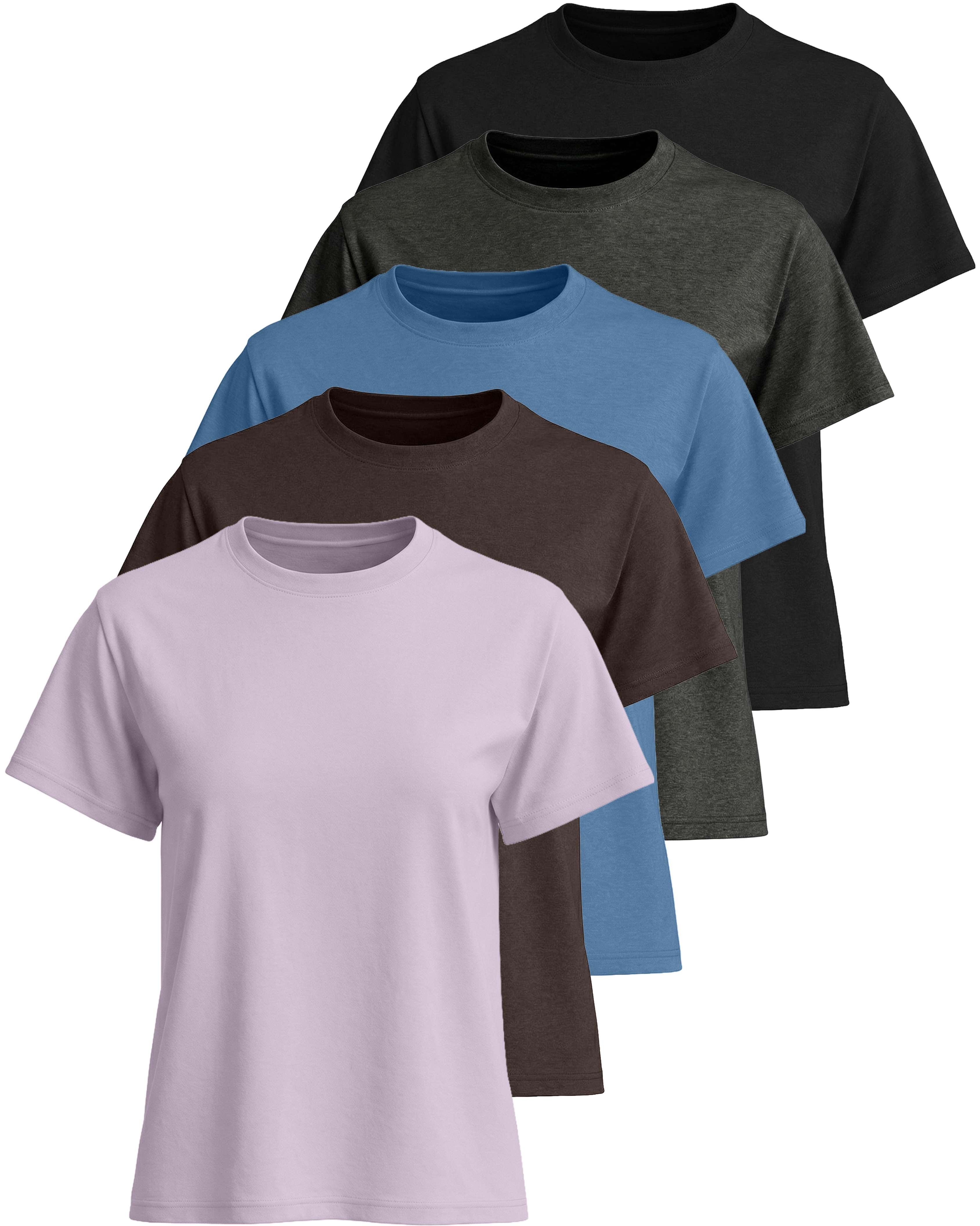 Real Essentials 5 Pack: Women’s 100% Cotton Relaxed Fit Short Sleeve T-Shirts Fashion Trendy Tees (Available in Plus Size)