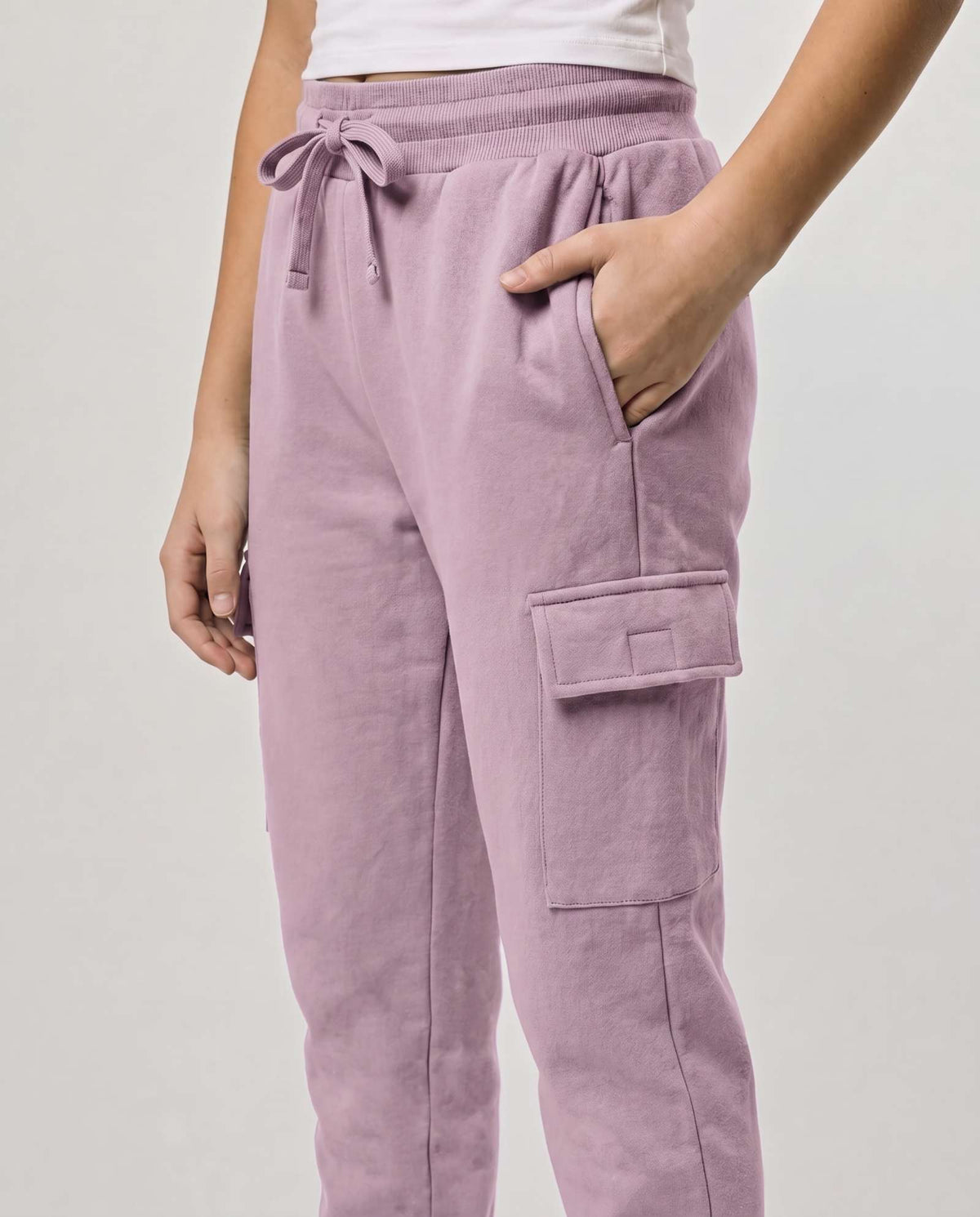 Real Essentials 3 Pack Girls Fleece Cargo Joggers Sweatpants Kids Pants Teen Girl Athletic - Solid Black, Solid Fragrant Lilac, Grey Heather