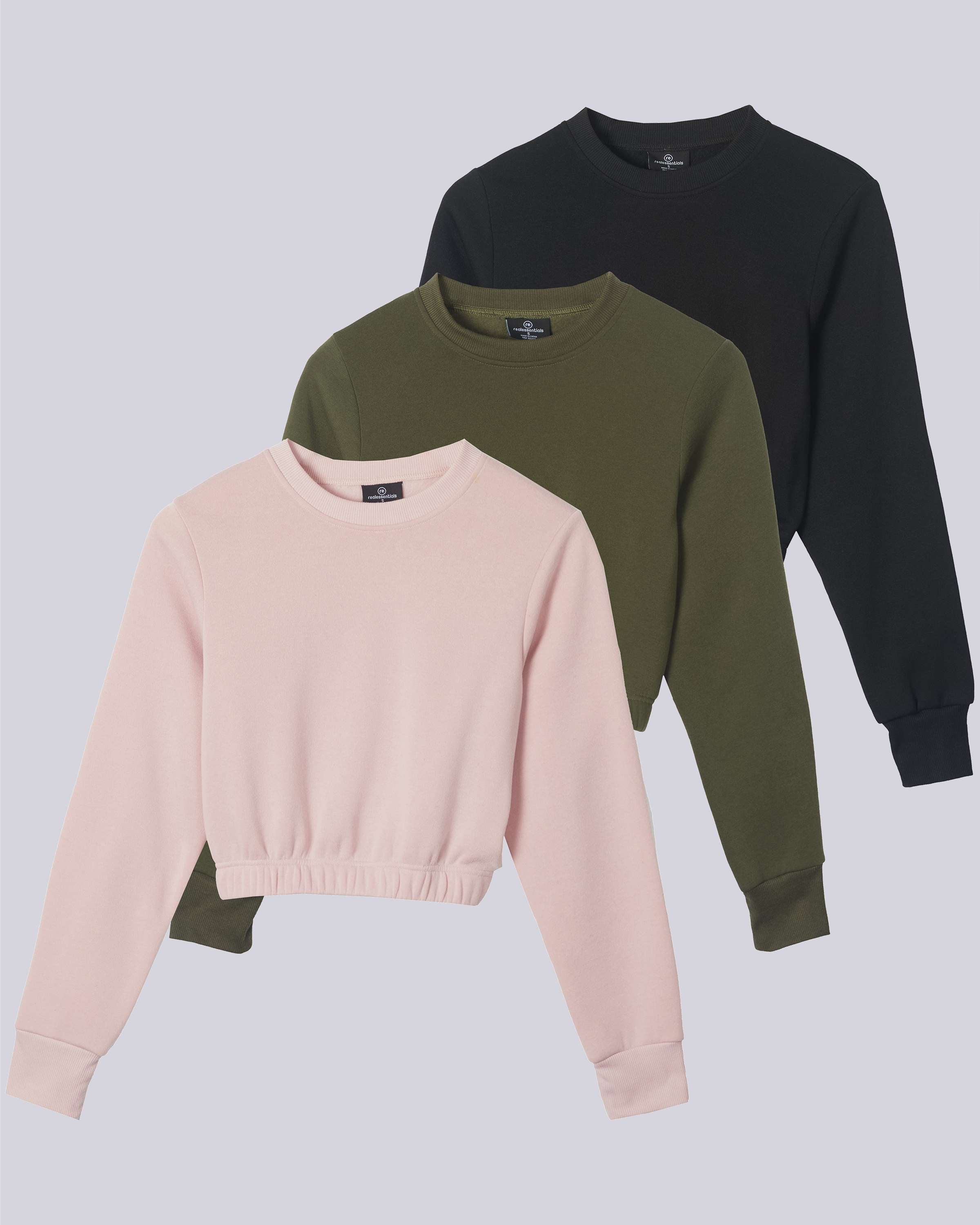 3 Pack: Women's Fleece Cropped Sweatshirt (Available in Plus Size)