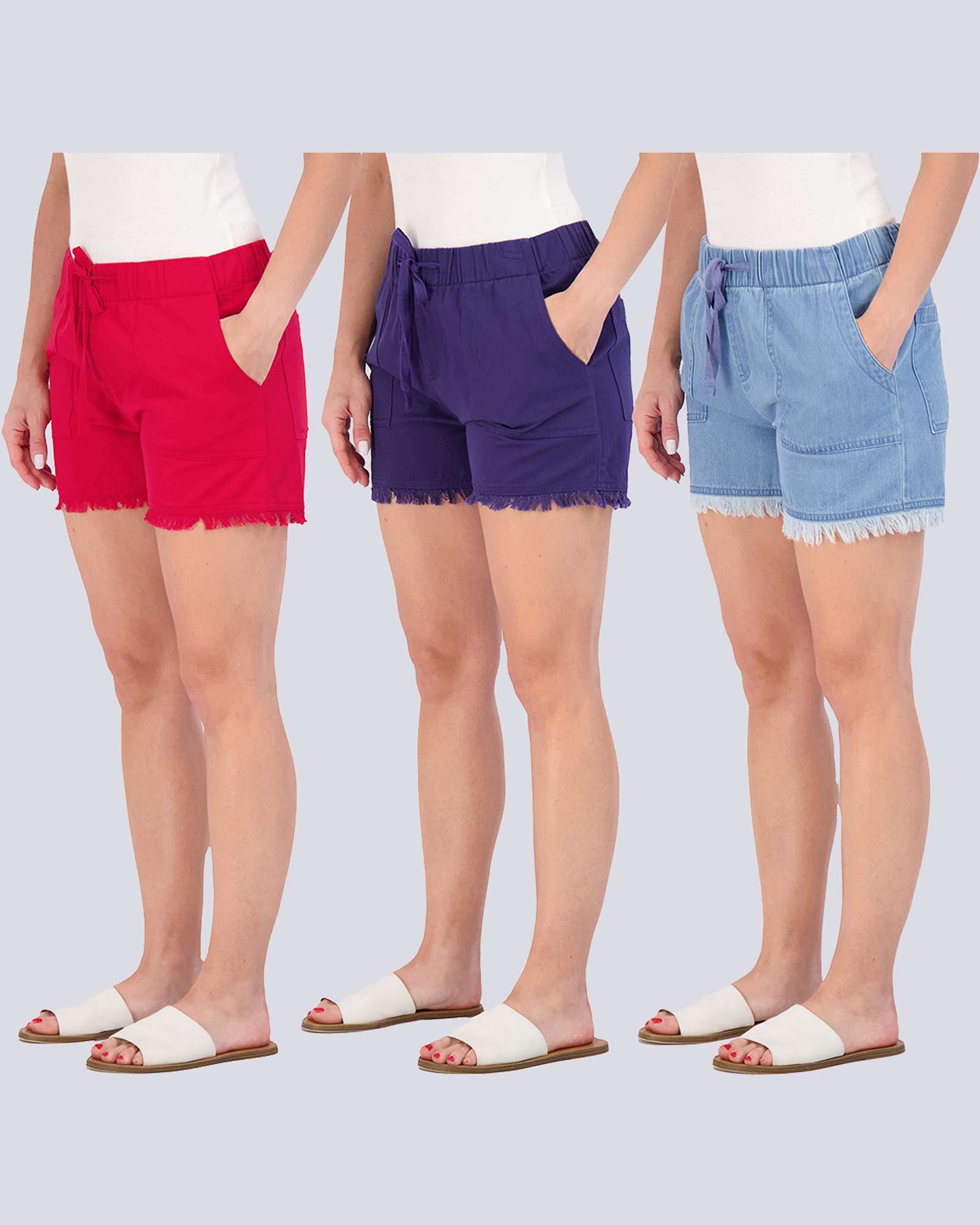 3 Pack: Women's Twill Cutoff Casual Khaki Shorts