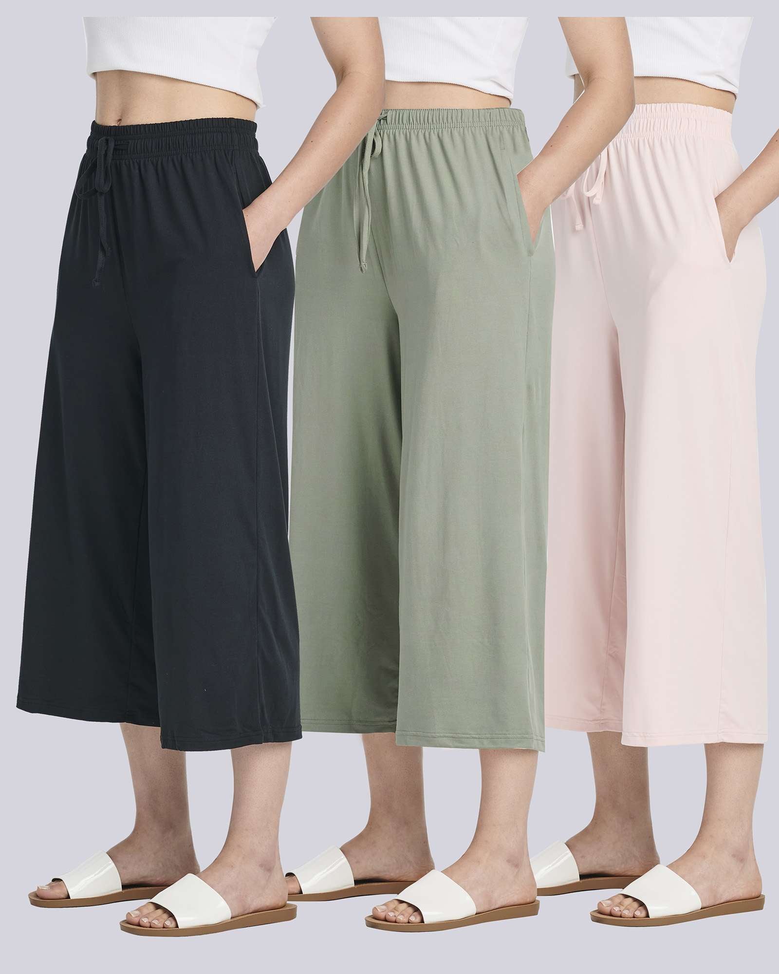 3 Pack: Women's Ultra-Soft Wide Leg Capri Pants