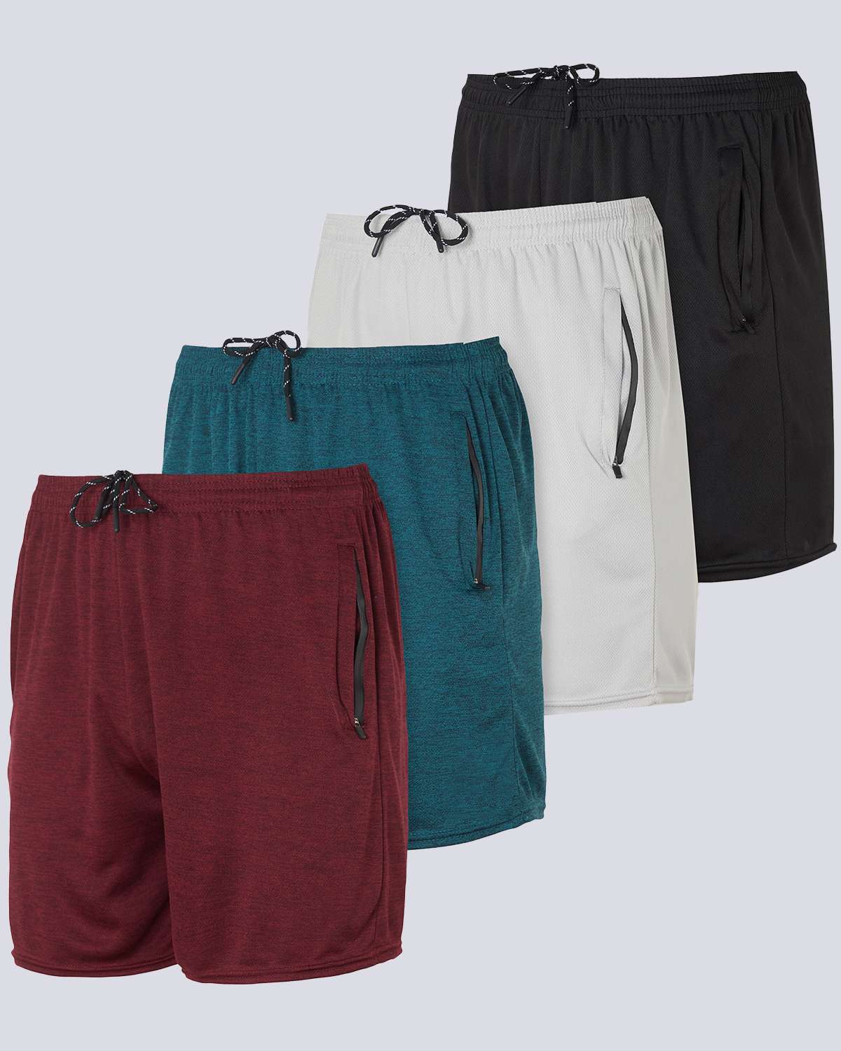 4 Pack: Men's 5" Mesh Running Shorts with Zipper Pockets