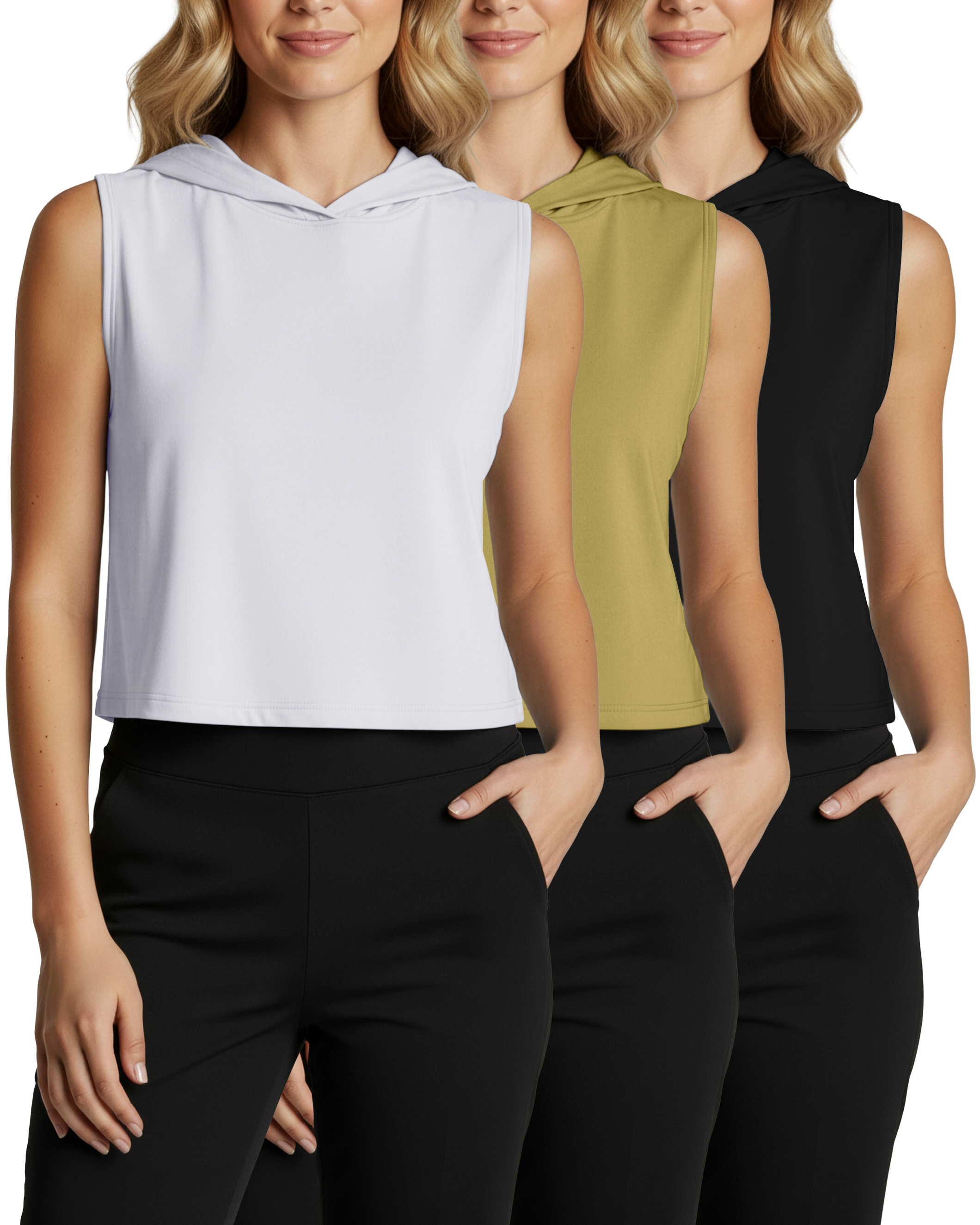 3 Pack: Women's Sleeveless Cropped Tank Top Hoodie