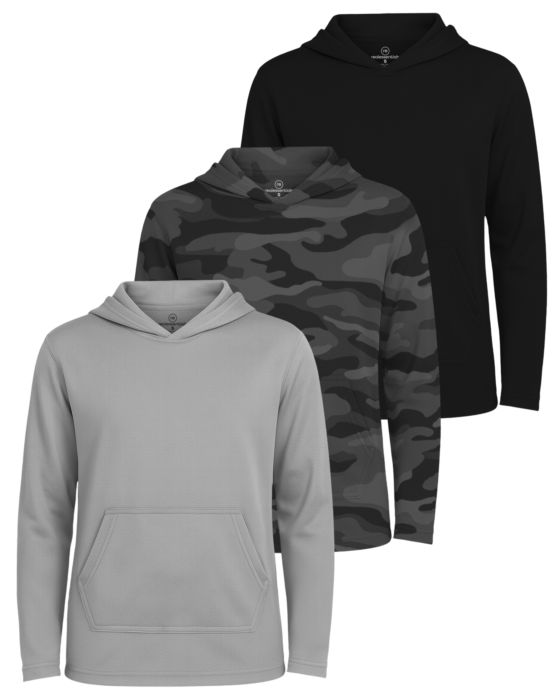 3 Pack: Boys Mesh Long Sleeve Pullover Hoodie Active Sweatshirt