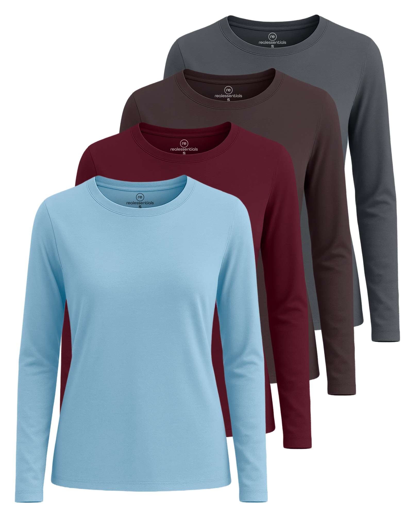 4 Pack: Women's Cotton Classic-Fit Long-Sleeve Crewneck T-Shirt (Available in Plus Size)