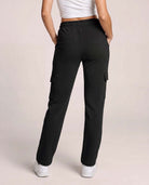 Real Essentials 3 Pack Women's Fleece Cargo Sweatpants Lounge Casual Sweat Pants Pockets - Solid Black, Solid Black, Solid Black