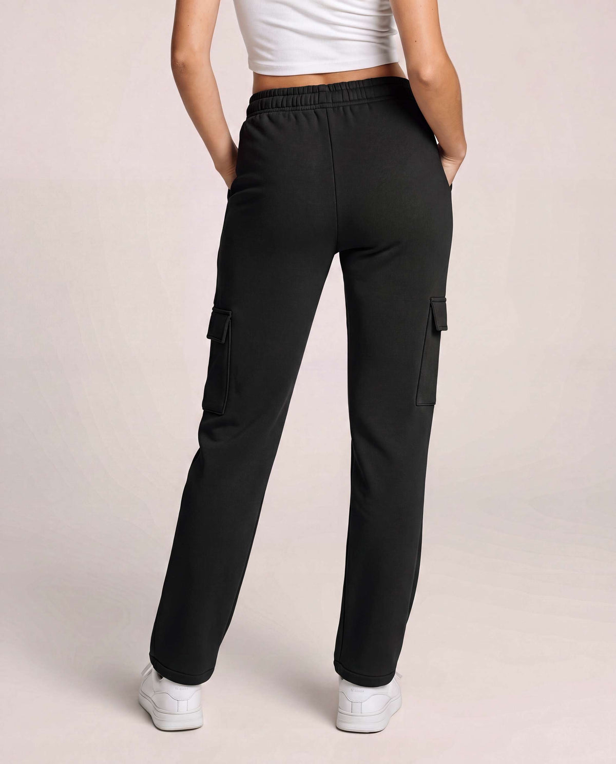 Real Essentials 3 Pack Women's Fleece Cargo Sweatpants Lounge Casual Sweat Pants Pockets - Solid Black, Solid Black, Solid Black