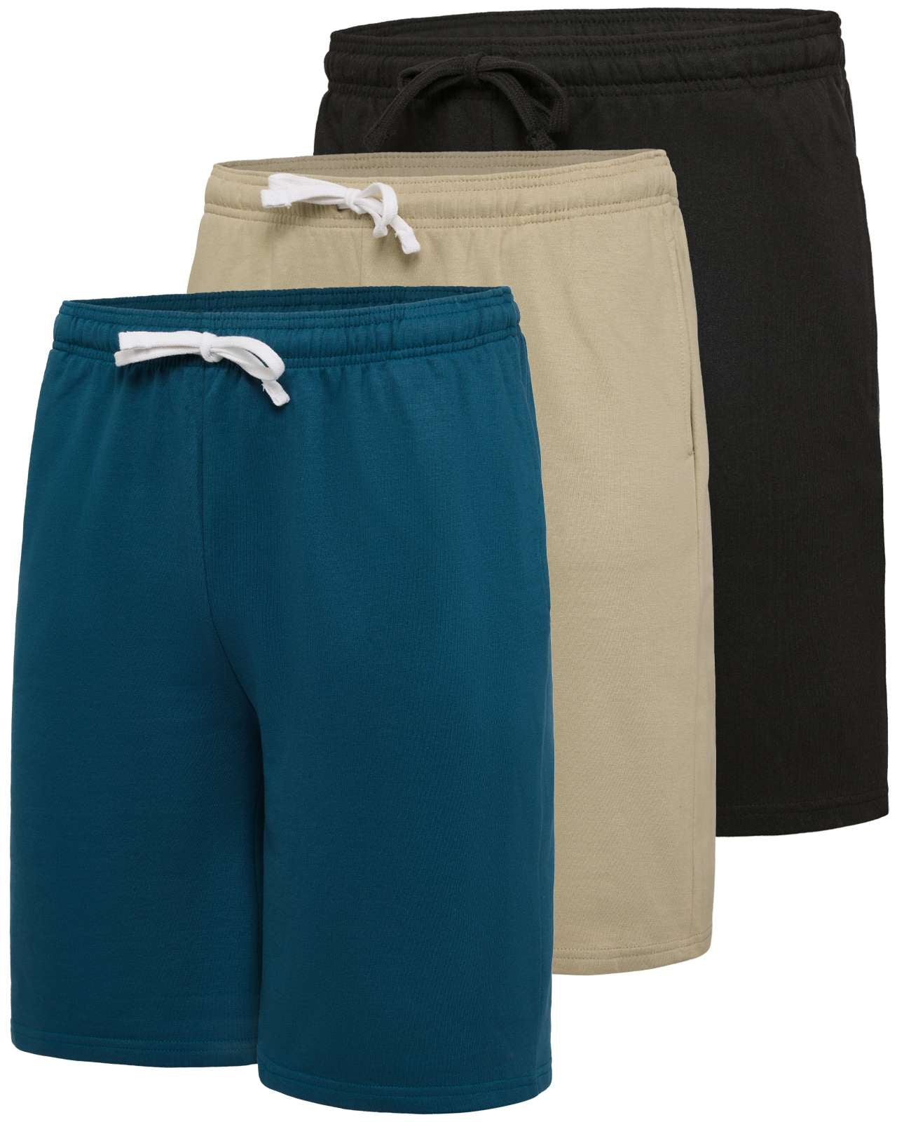 Real Essentials 3 Pack: Men’s 9" Cotton Fleece Sweat Short – Casual Gym, Lounge & Sleep Shorts with Pockets