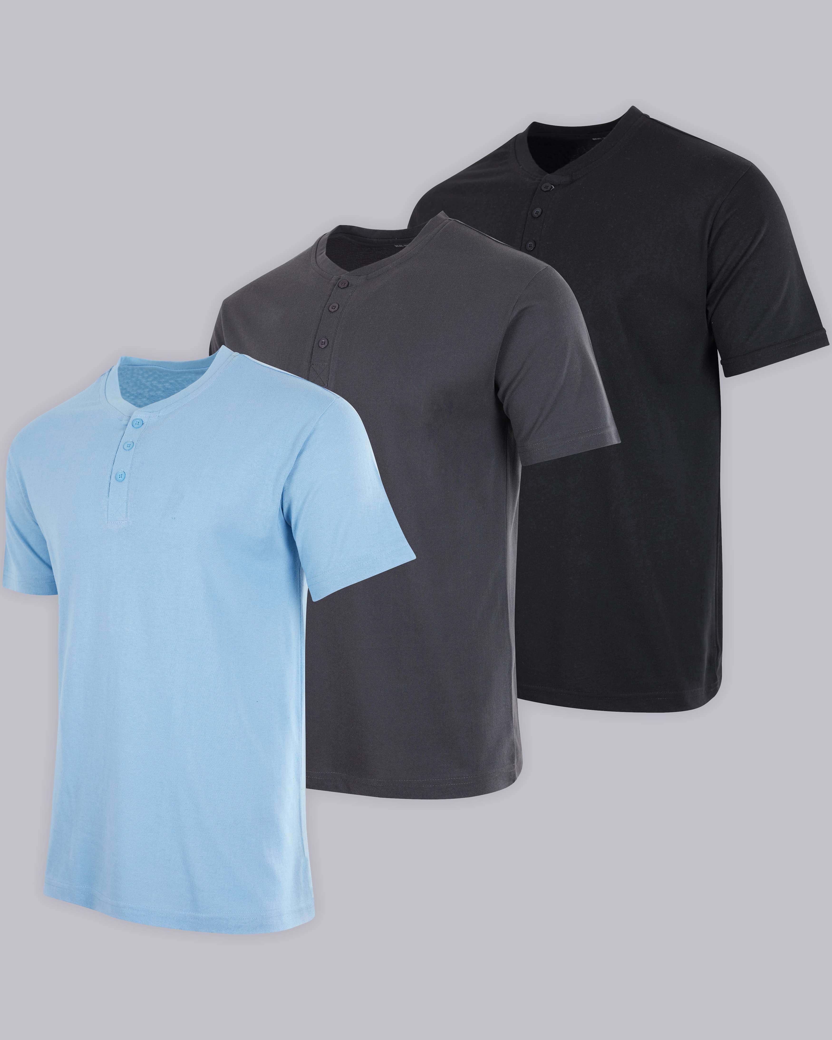 3 Pack: Mens Cotton Short Sleeve Henley T-Shirt
