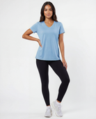 Real Essentials 5 Pack Women's V Neck Tshirts Short Sleeve Dry Fit Workout Tops Tees Shirts - Solid Black, Charcoal, Navy Blazer, Clear Sky, Solid Moonlight Mauve