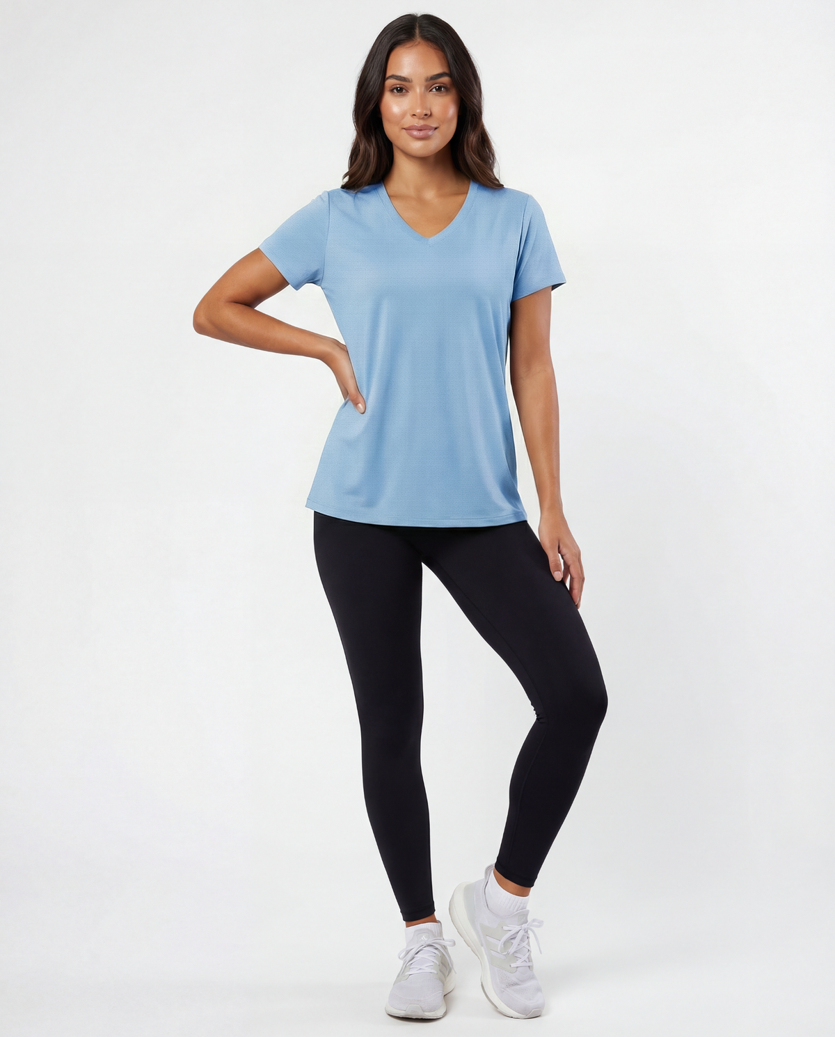 Real Essentials 5 Pack Women's V Neck Tshirts Short Sleeve Dry Fit Workout Tops Tees Shirts - Solid Black, Charcoal, Navy Blazer, Clear Sky, Solid Moonlight Mauve