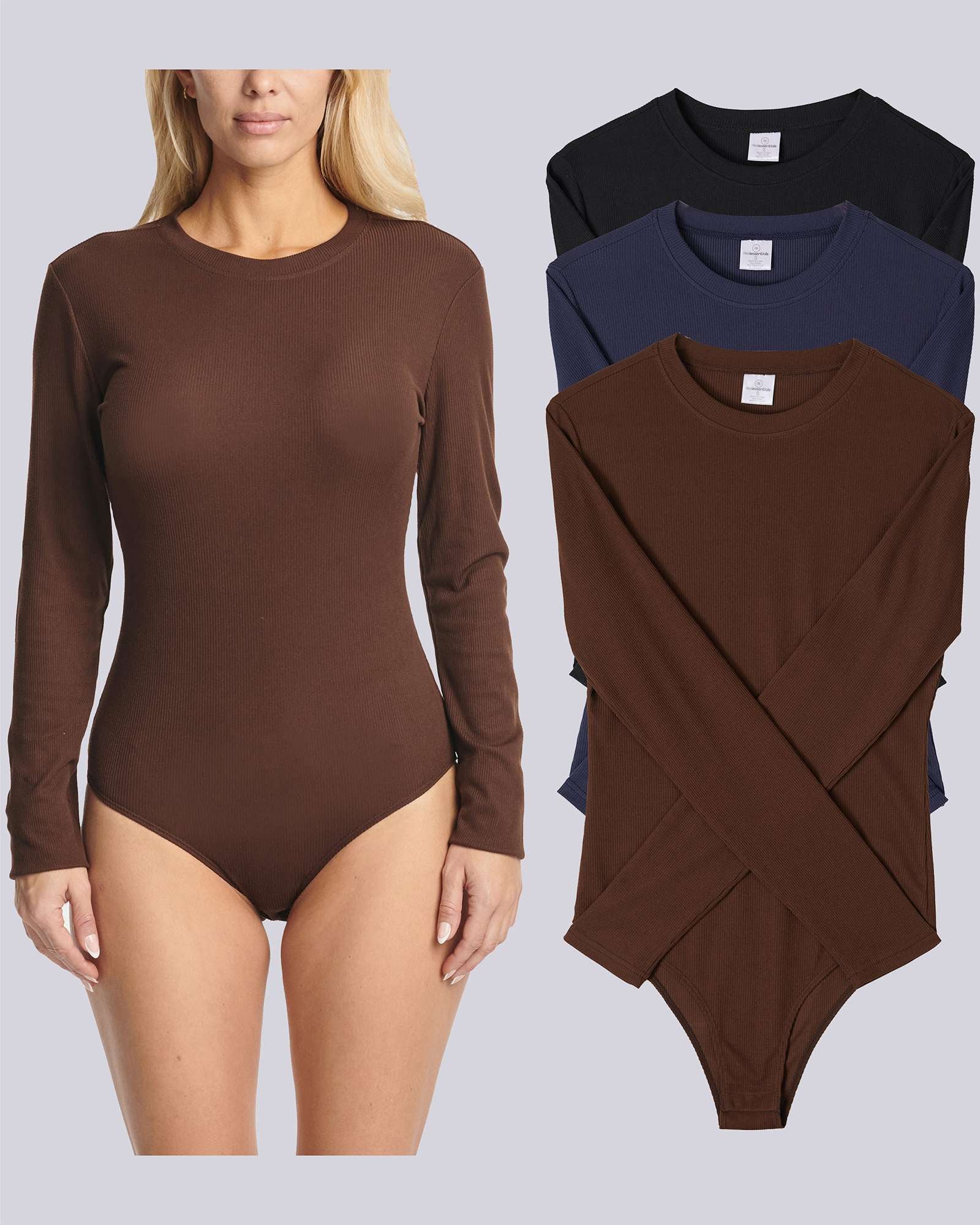3 Pack: Women's Long Sleeve Ribbed Bodysuit