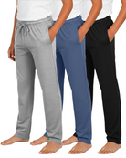 Real Essentials 3 Pack Boys' Pajama Sweatpants Joggers Open Bottom Kids Teens PJs Sweats - Set 8
