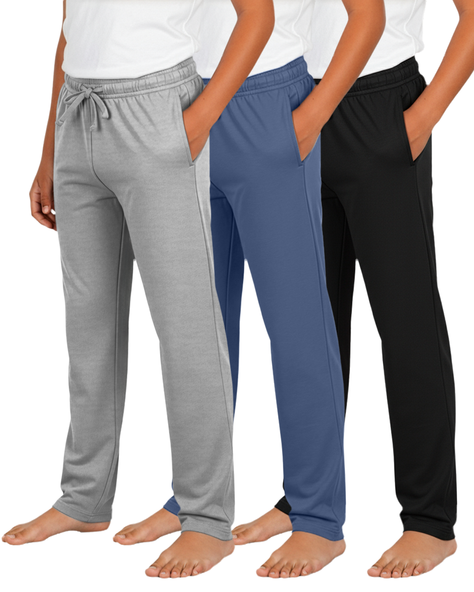 Real Essentials 3 Pack Boys' Pajama Sweatpants Joggers Open Bottom Kids Teens PJs Sweats - Set 8
