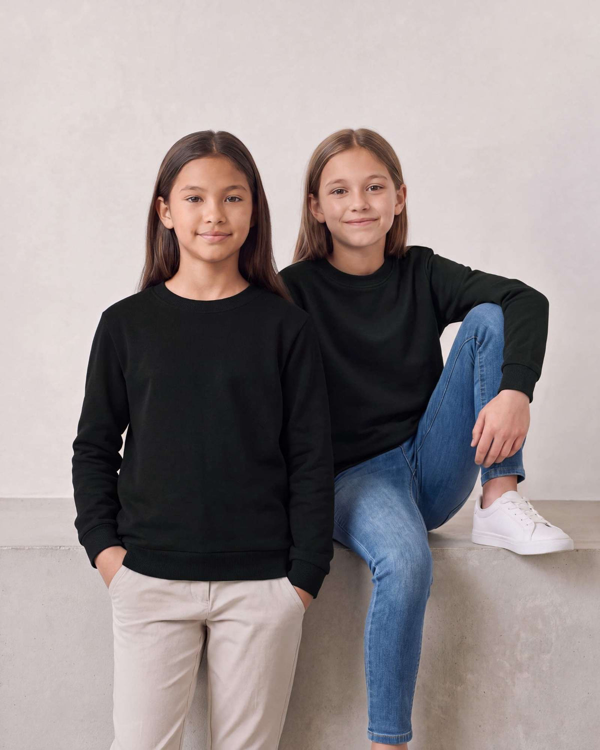 Real Essential 3 Pack Girls' Fleece Crewneck Sweatshirts Sweaters Kids Teens Pullover Tops - Solid Black, Solid Black, Solid Black