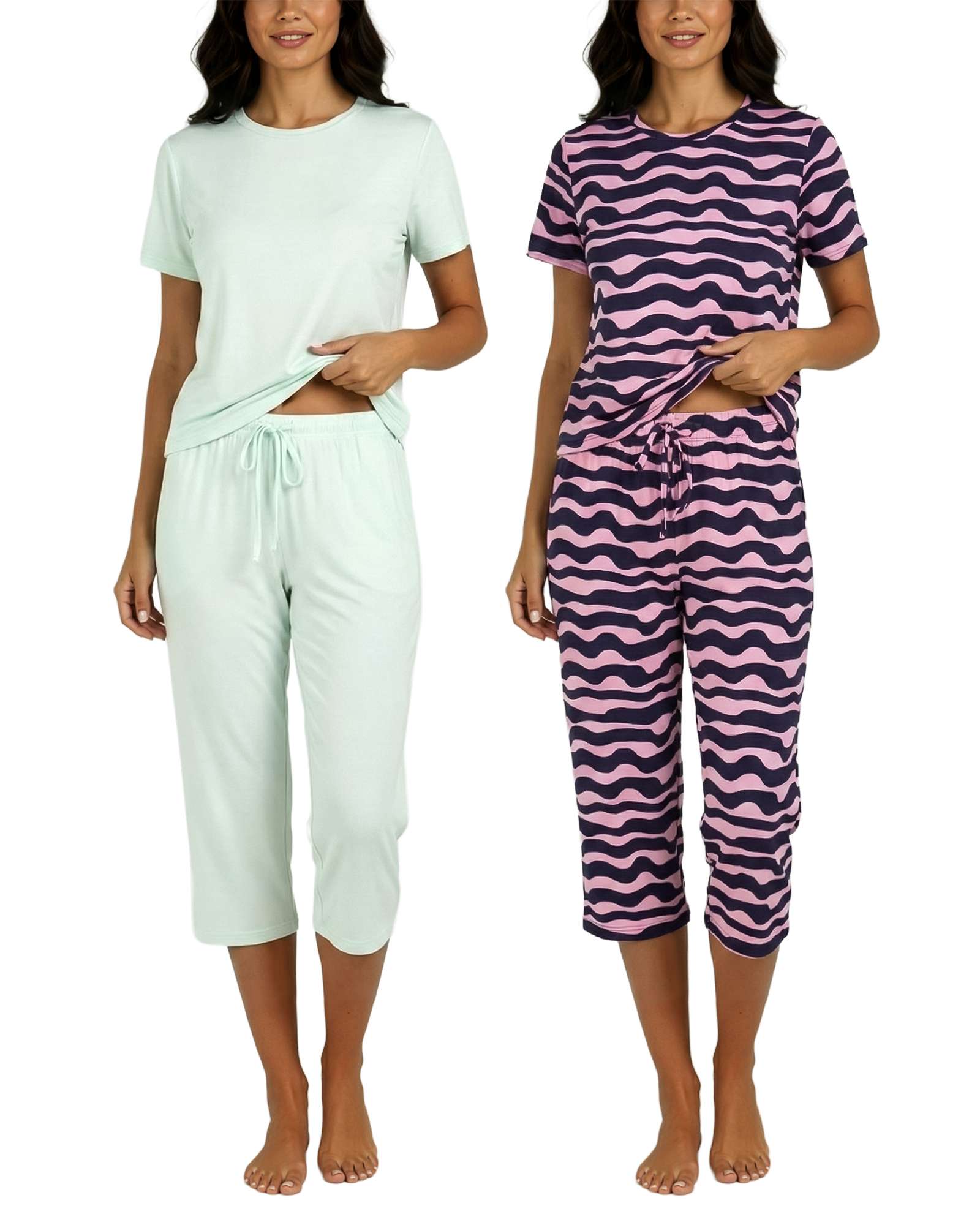 2 Pack: Women's Short-Sleeve PJ Top with Capri Pants