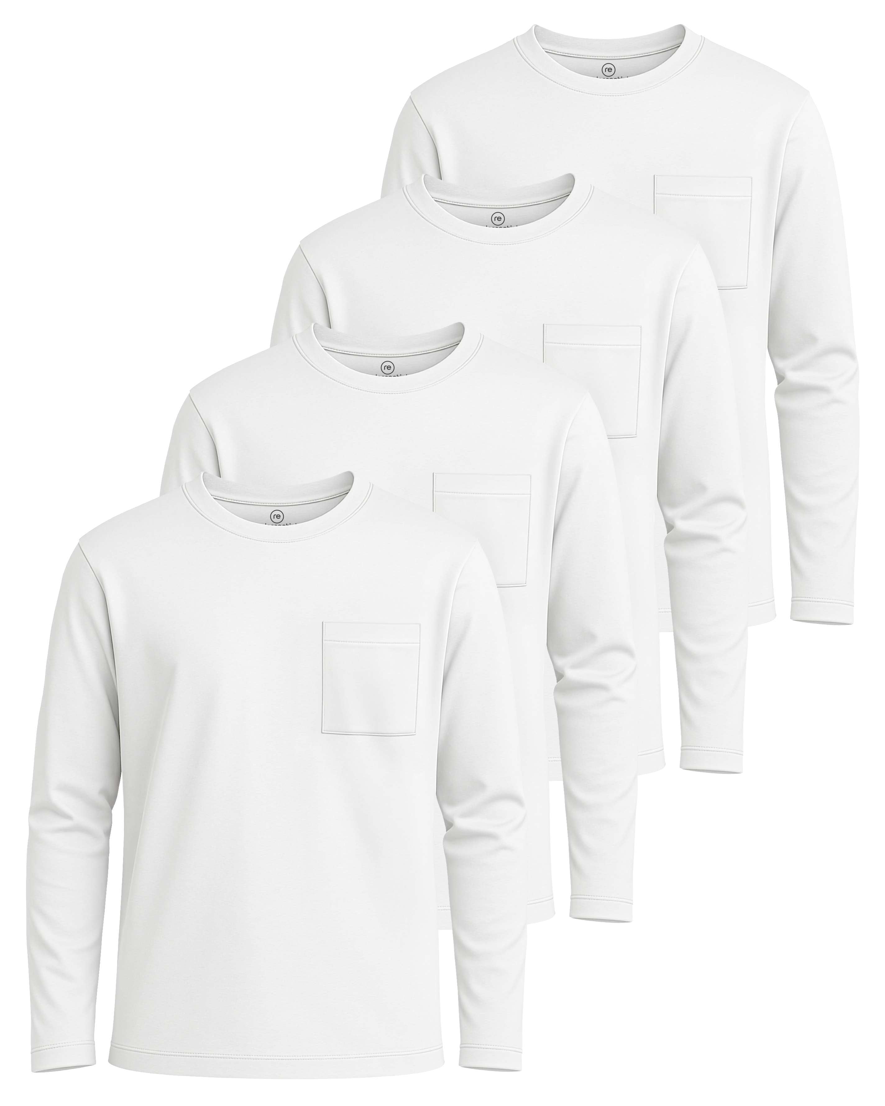 Real Essentials 4 Pack: Boys' Cotton Jersey Long Sleeve T-Shirt with Pocket - Kids Teens Youth Crew Neck Tee Top (Ages 4-16)